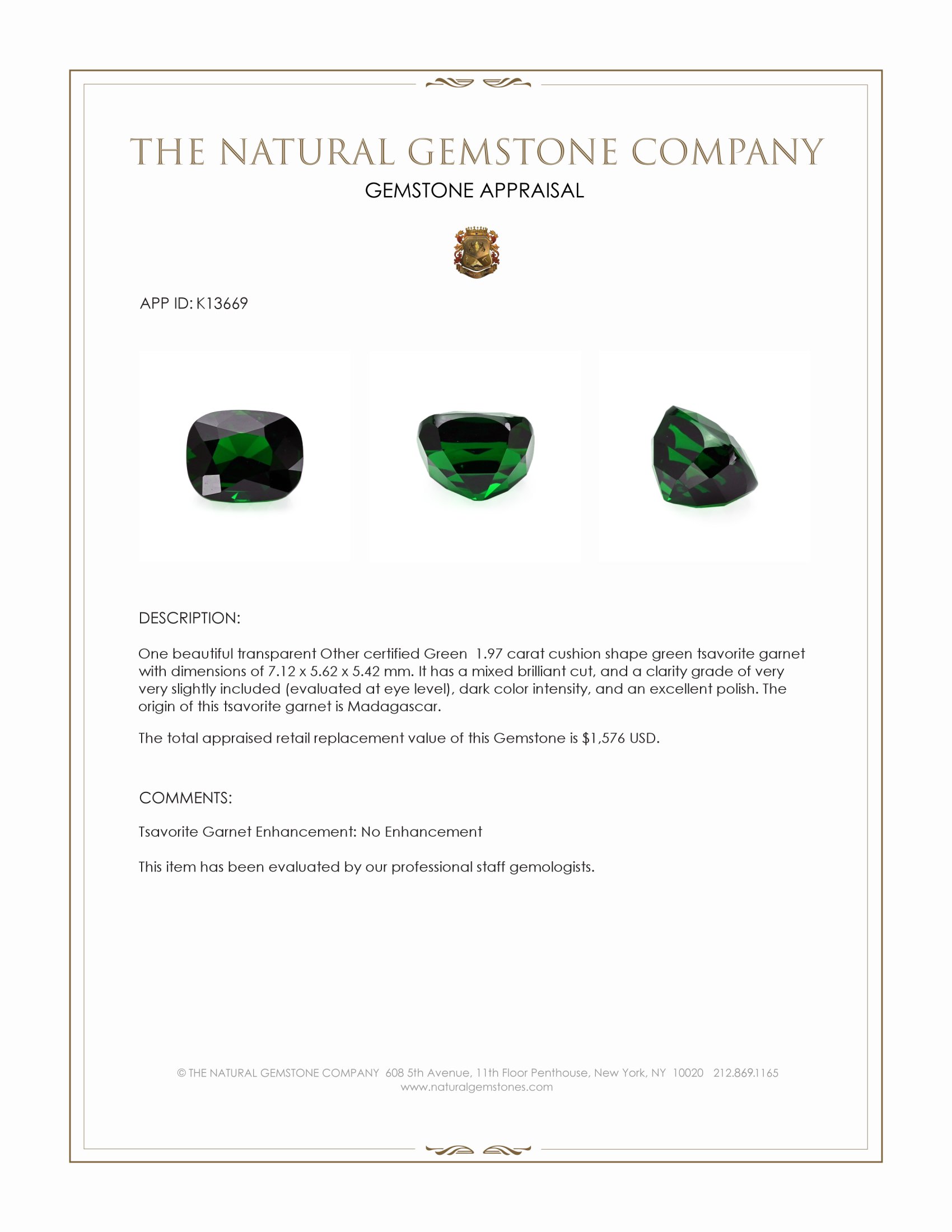 1.97 Ct. Tsavorite Garnet from Madagascar