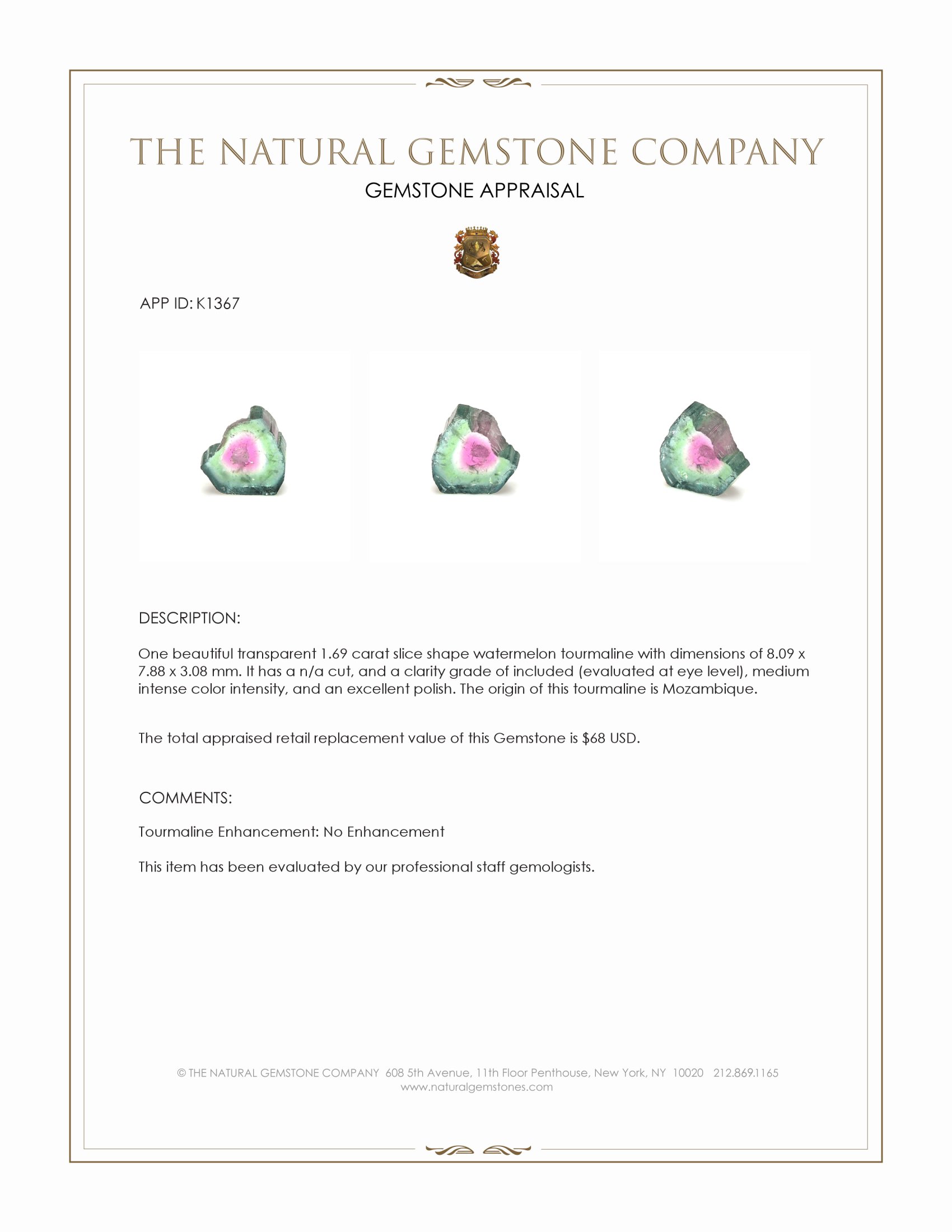 1.69 Ct. Tourmaline from Mozambique