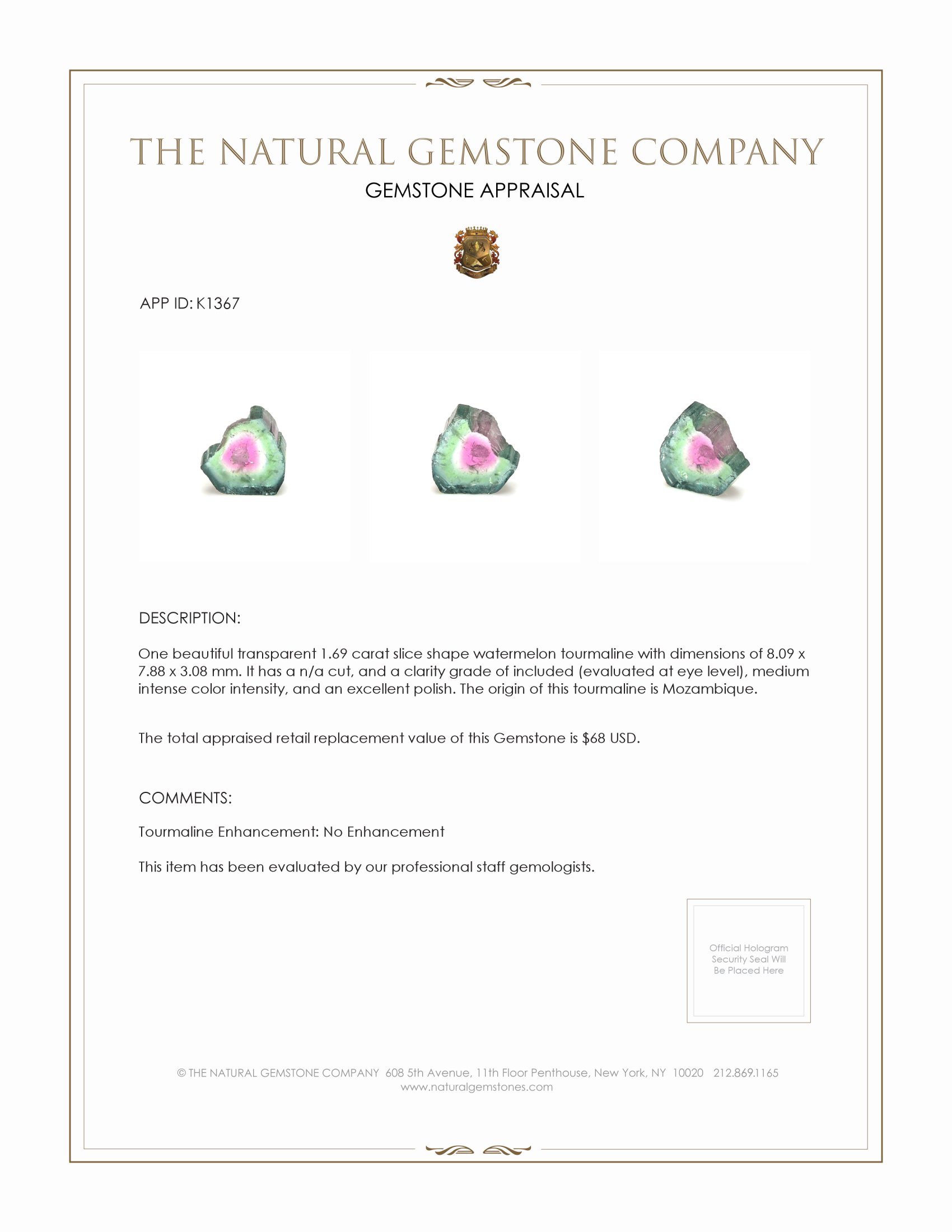 1.69 Ct. Tourmaline from Mozambique