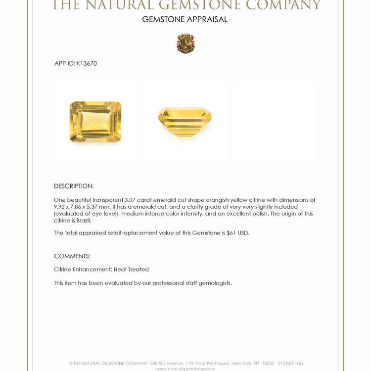 3.07 Ct. Citrine from Brazil