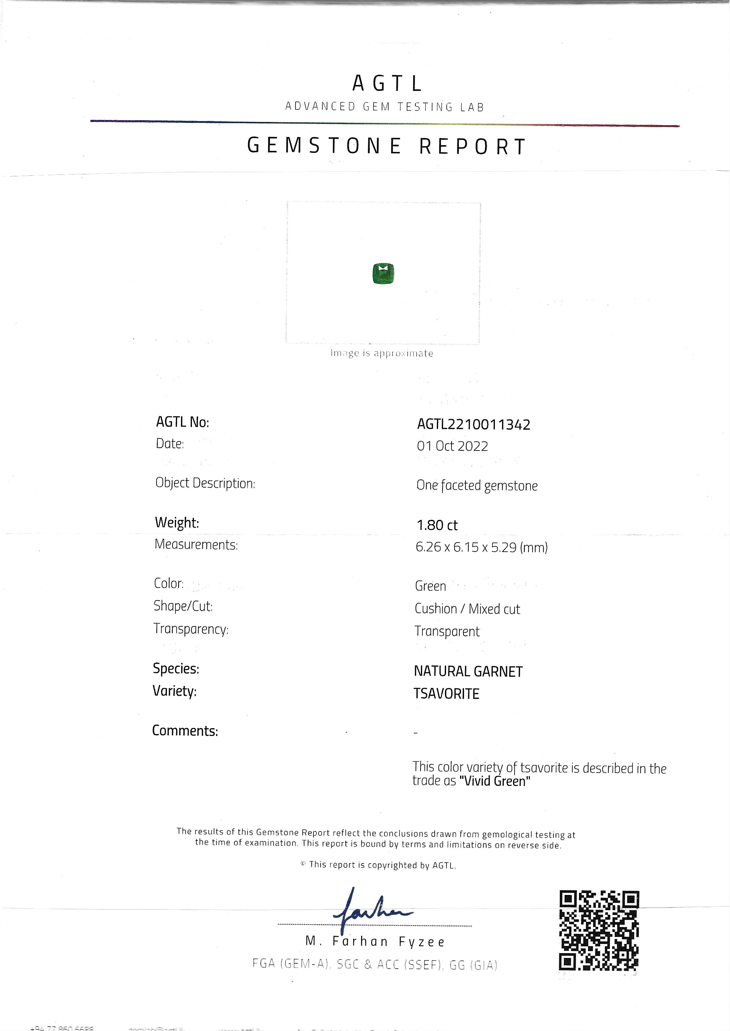 1.80 Ct. Tsavorite Garnet from Tanzania