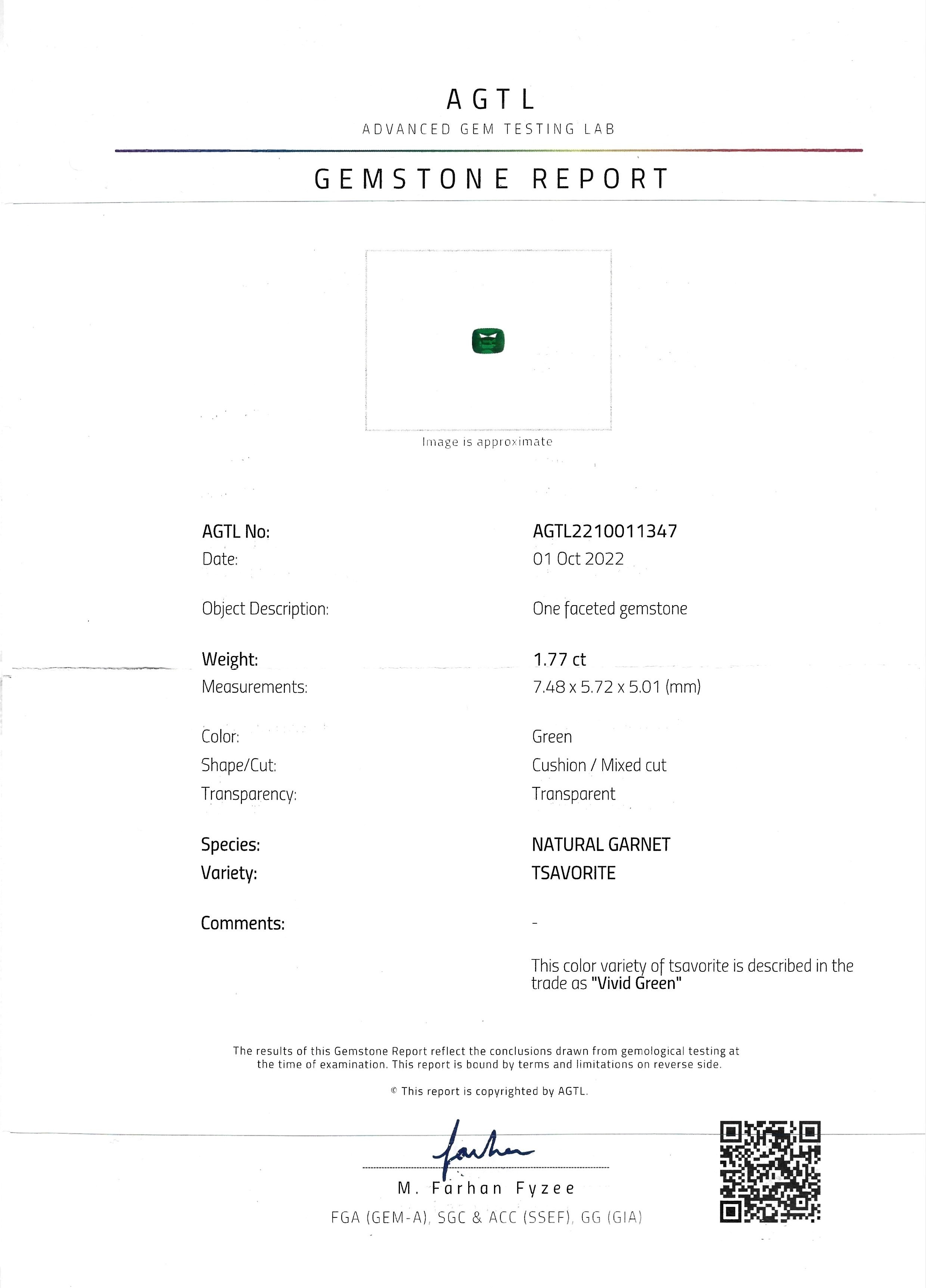 1.77 Ct. Tsavorite Garnet from Madagascar