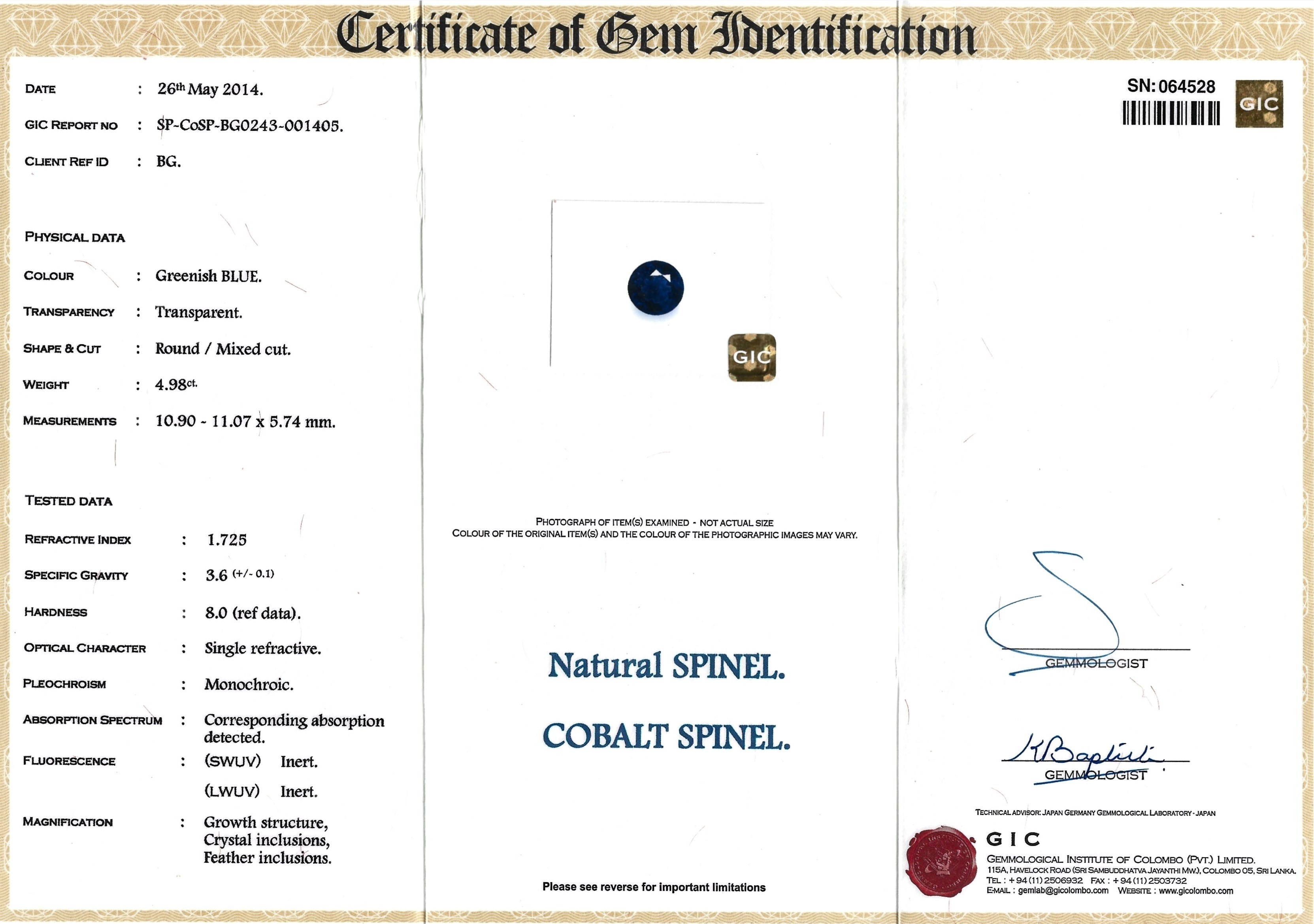 4.98 Ct. Cobalt Spinel from Ceylon (Sri Lanka)