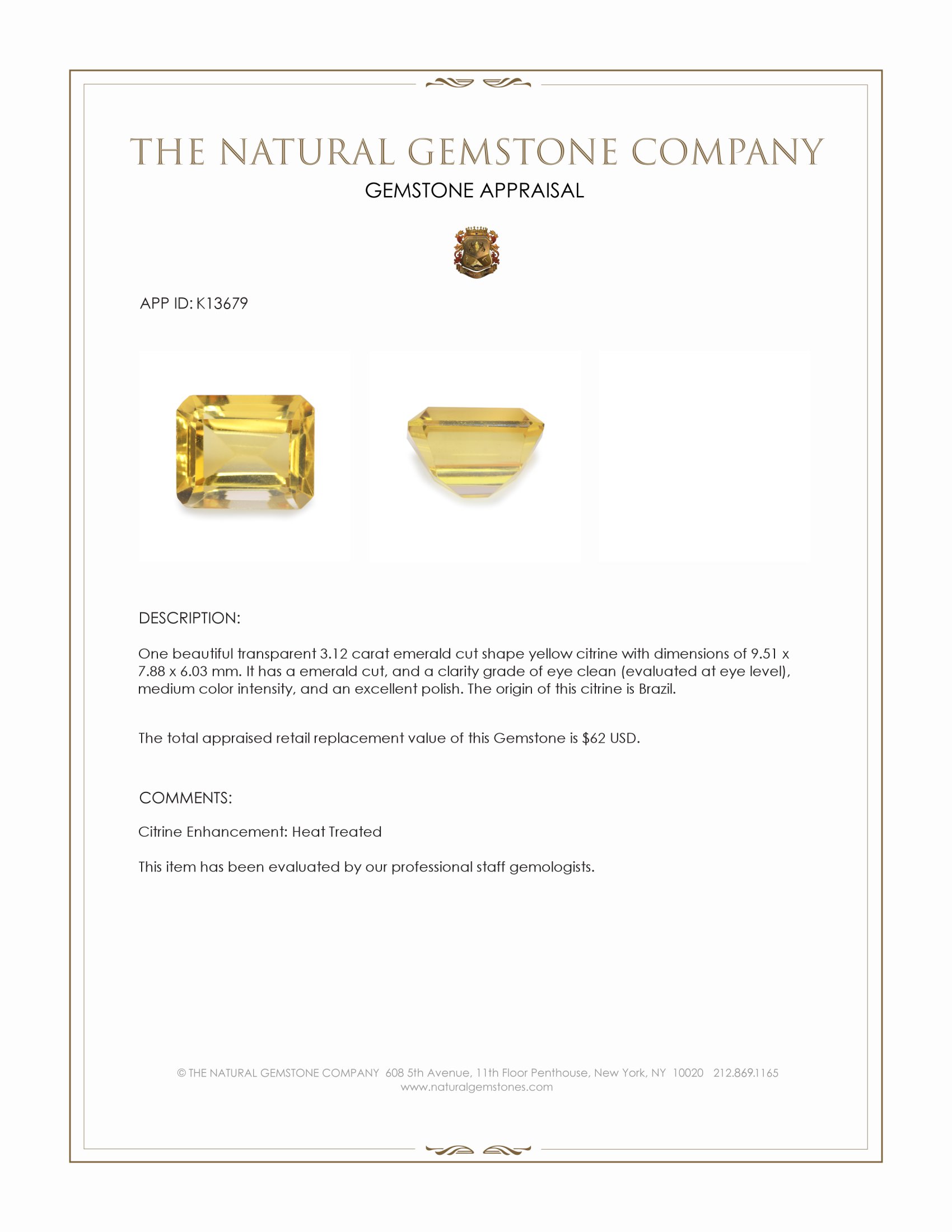 3.12 Ct. Yellow Citrine from Brazil