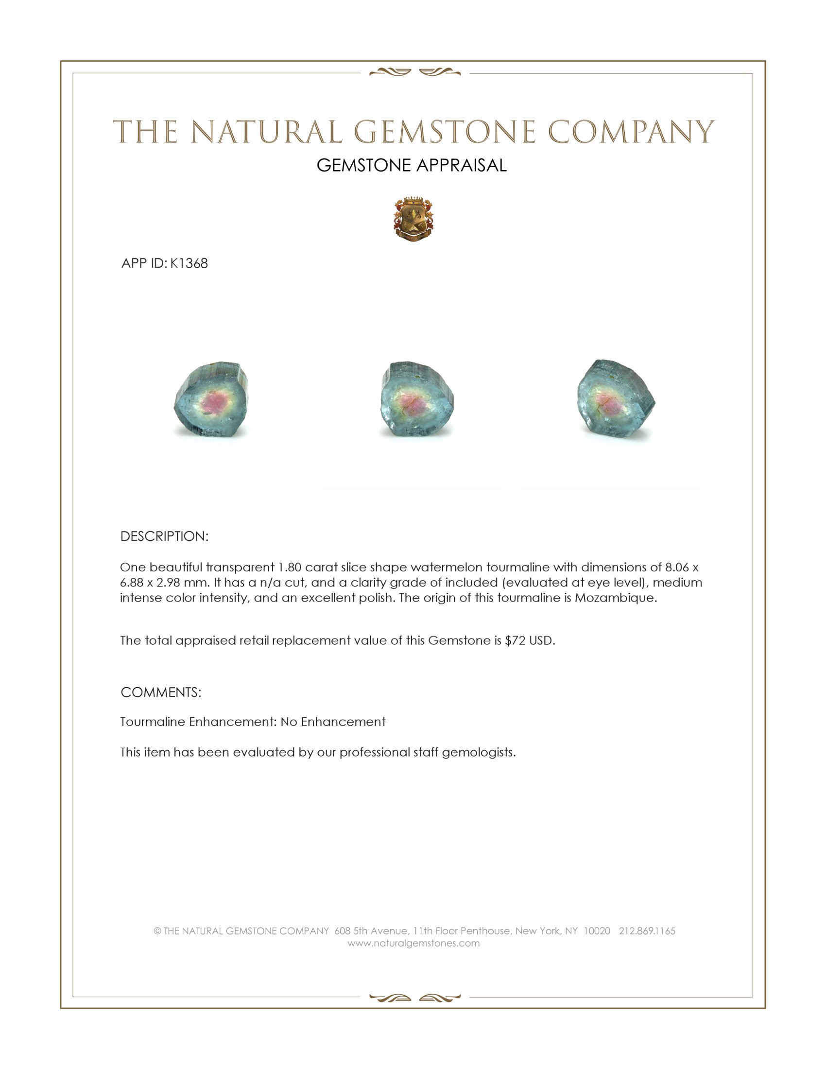 1.80 Ct. Tourmaline from Mozambique