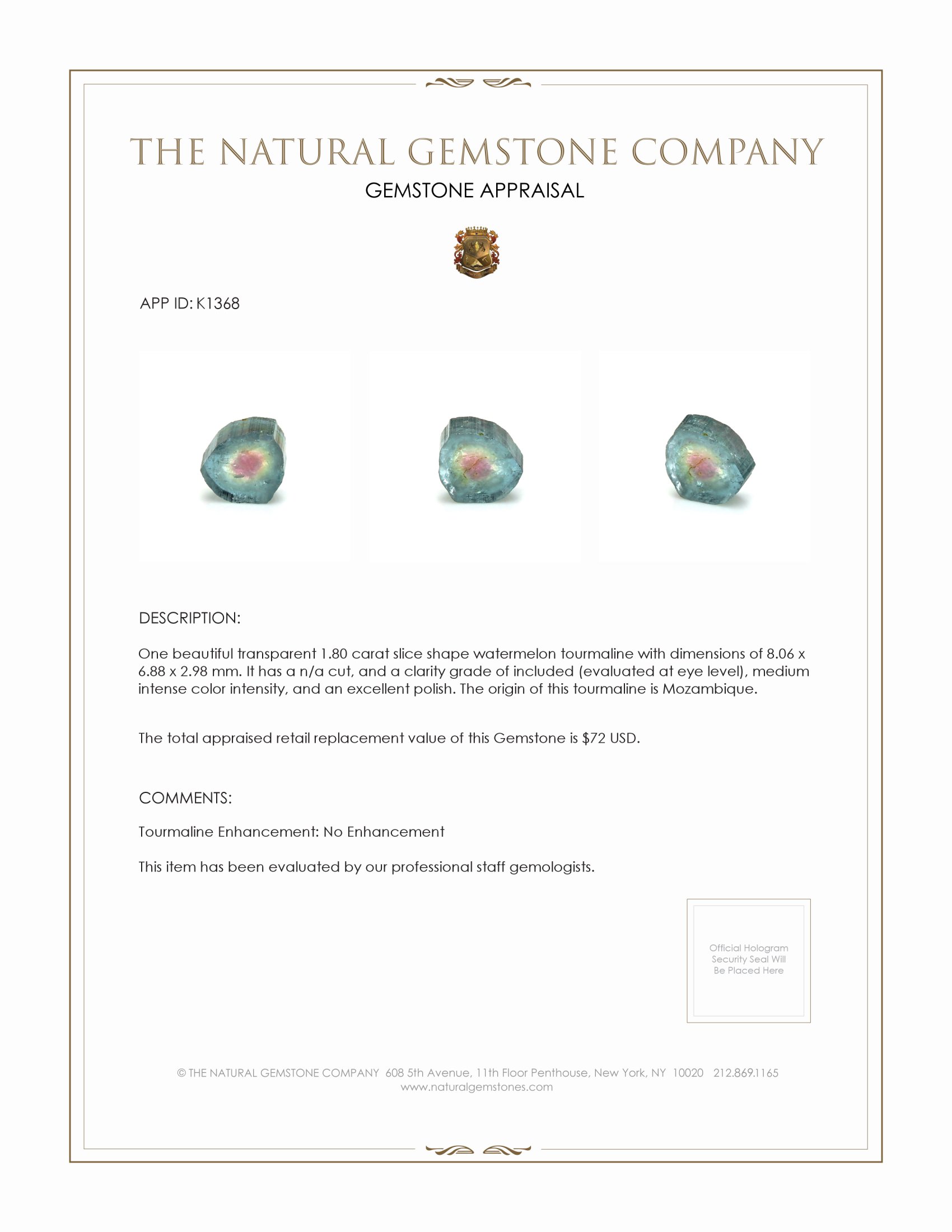 1.80 Ct. Tourmaline from Mozambique