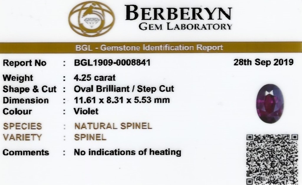 4.25 Ct. Spinel from Ceylon (Sri Lanka)