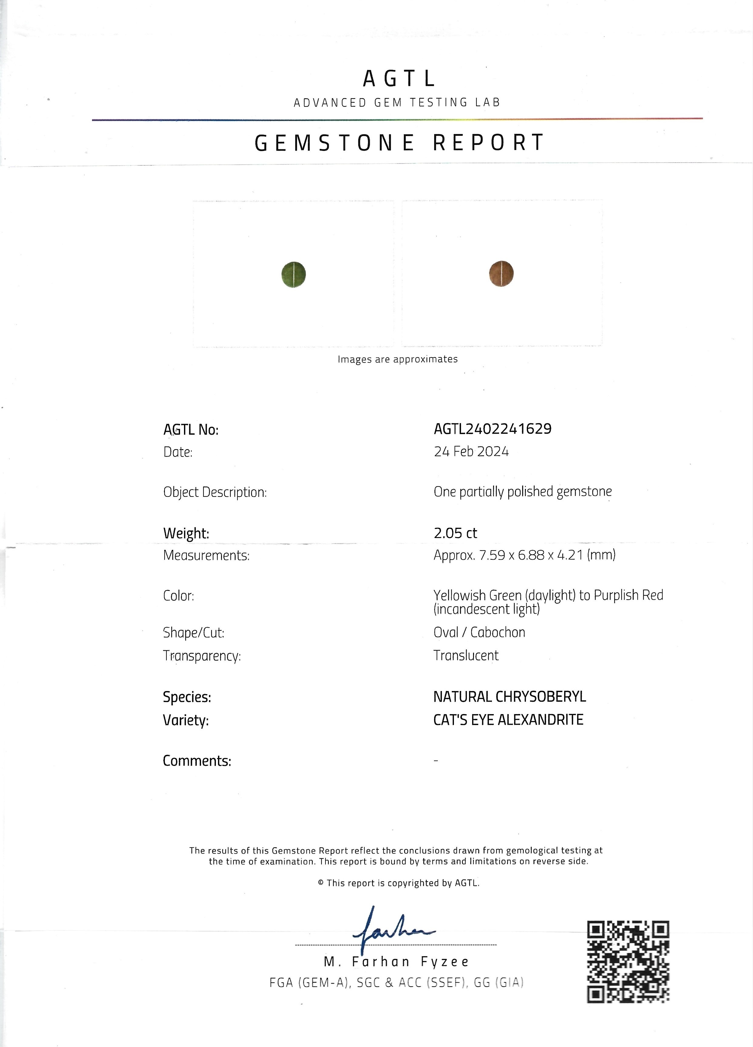 2.05 Ct. Cabochon Alexandrite from Ceylon (Sri Lanka)