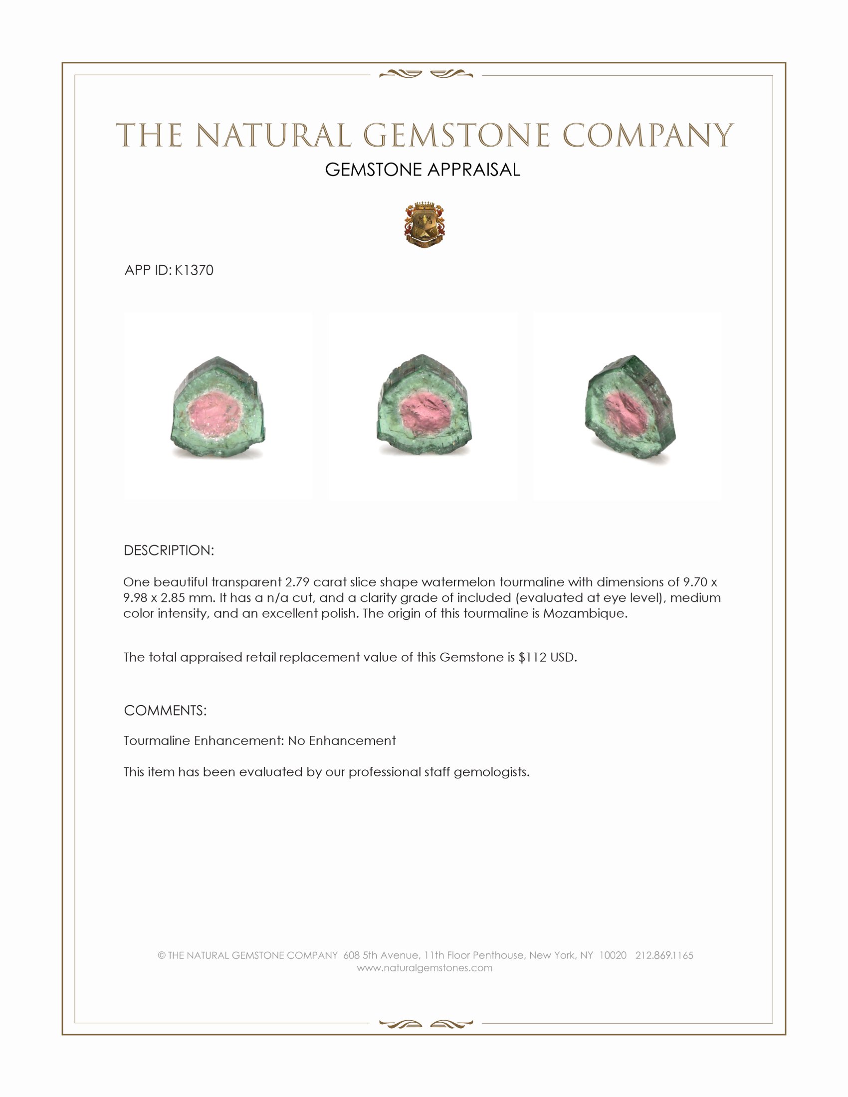 2.79 Ct. Tourmaline from Mozambique