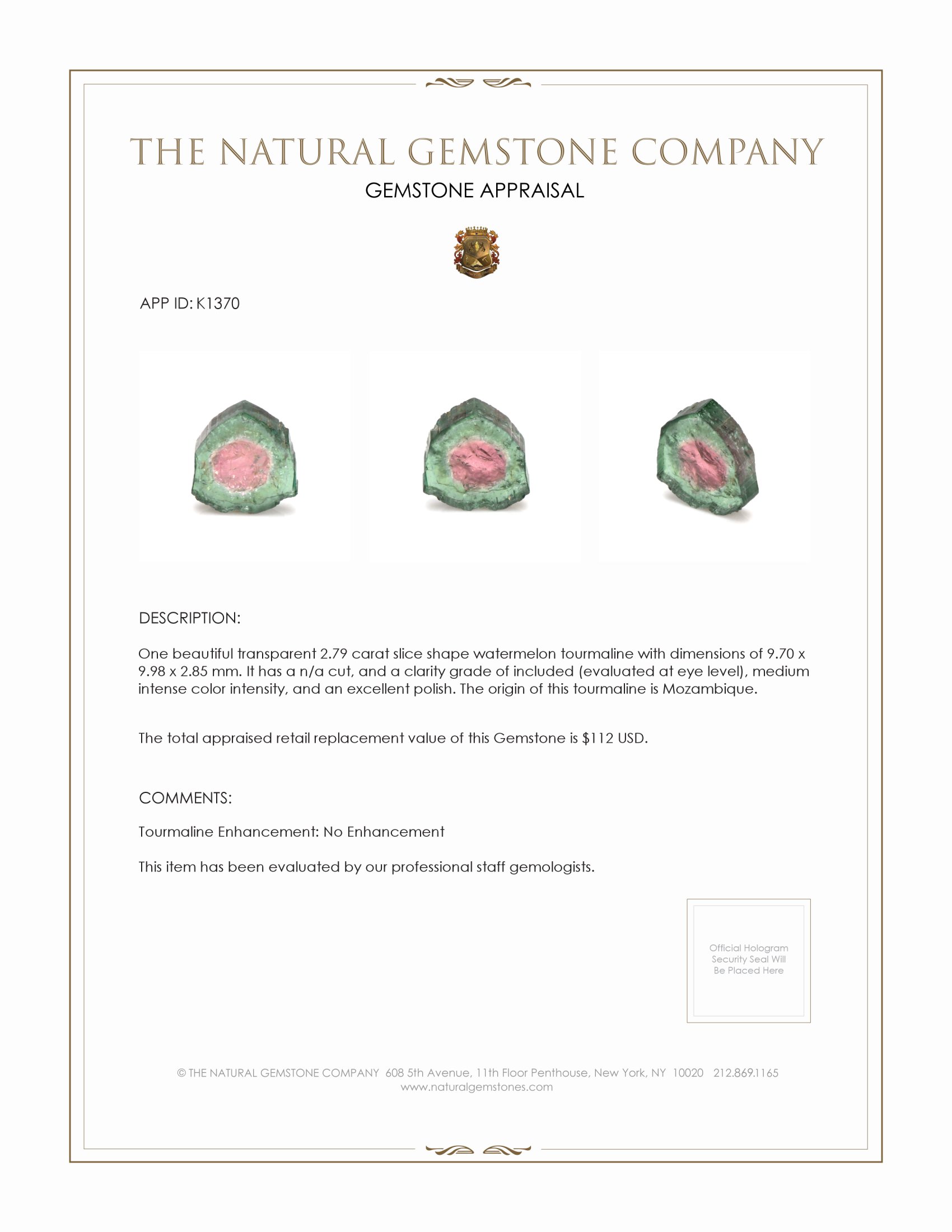 2.79 Ct. Tourmaline from Mozambique