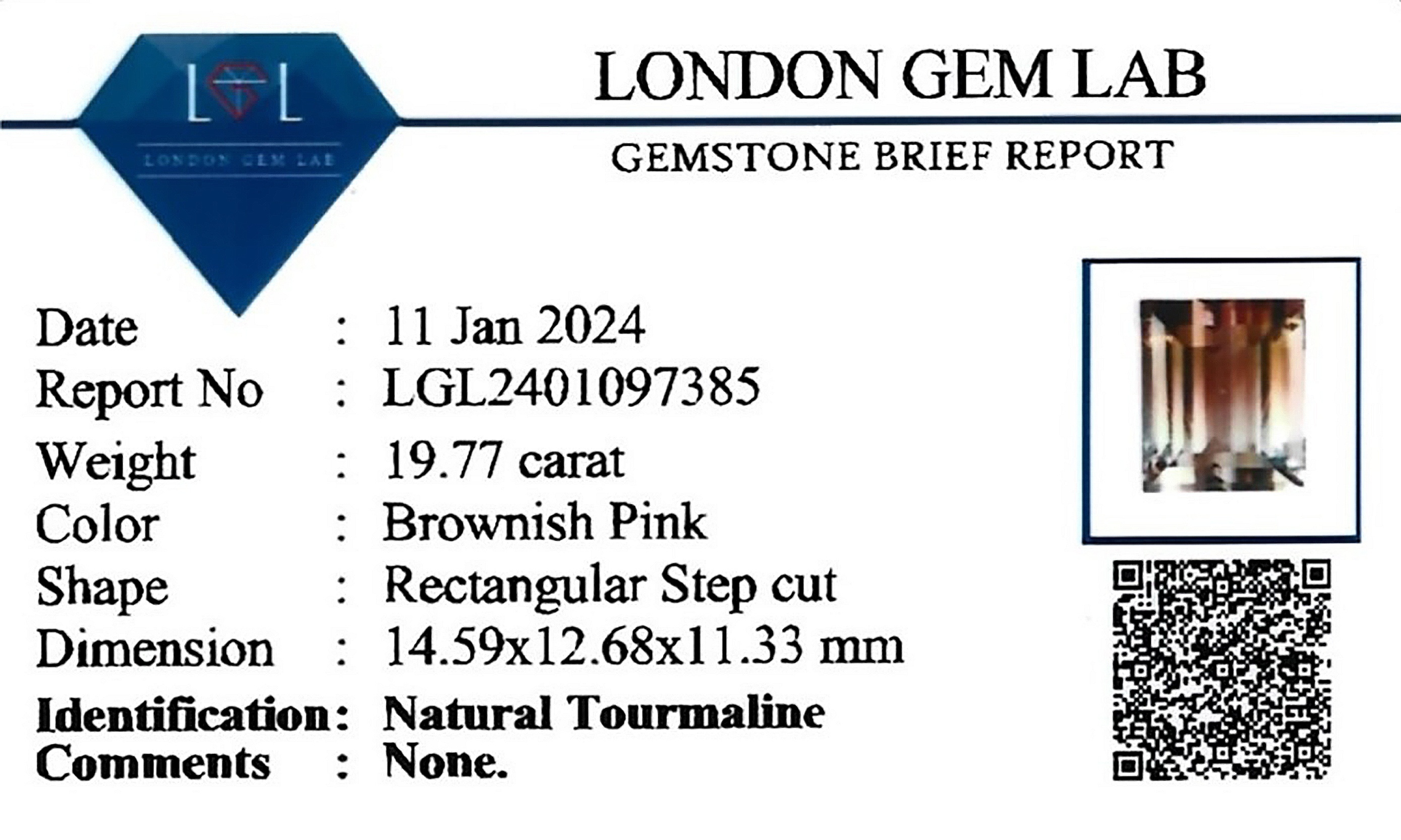 19.77 Ct. Tourmaline from Ceylon (Sri Lanka)