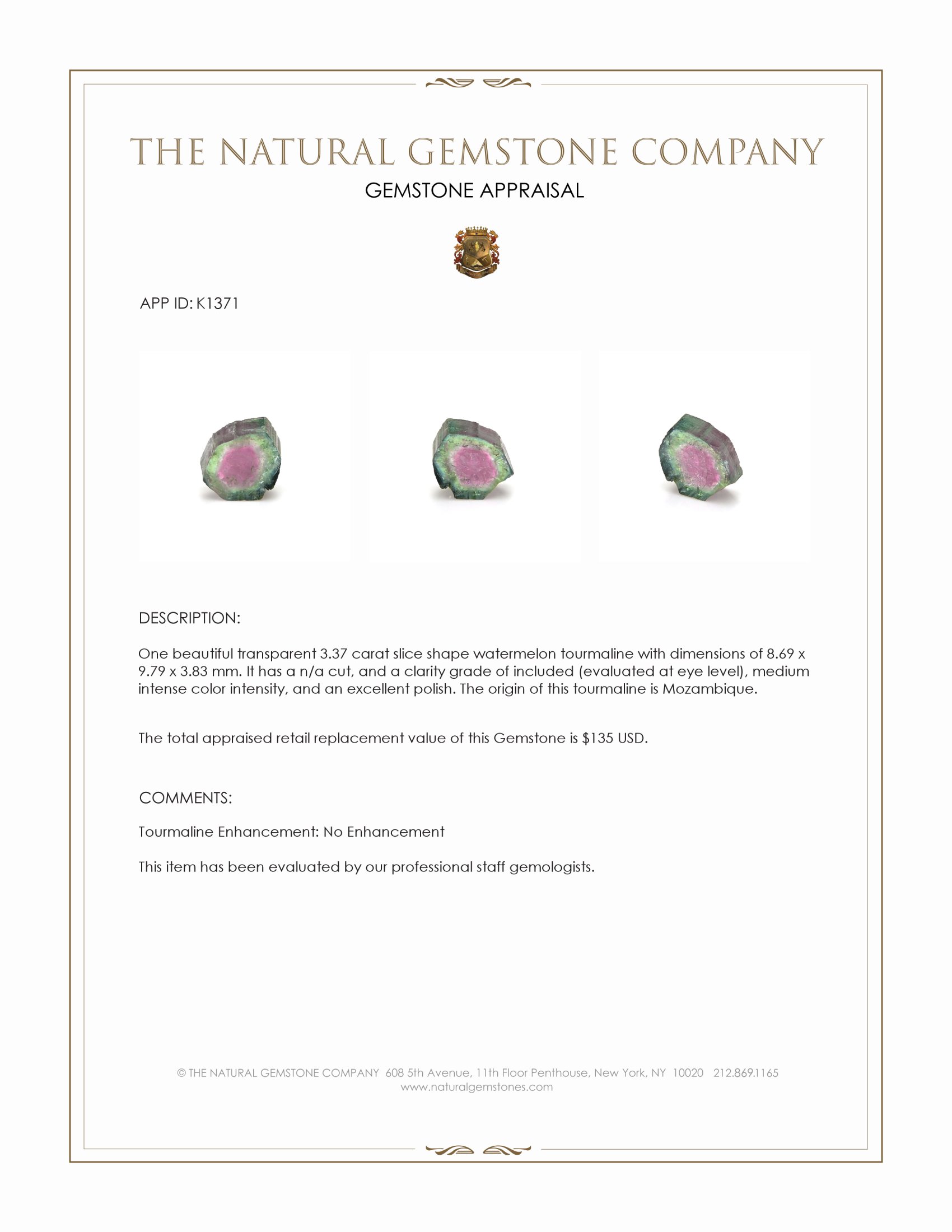 3.37 Ct. Tourmaline from Mozambique