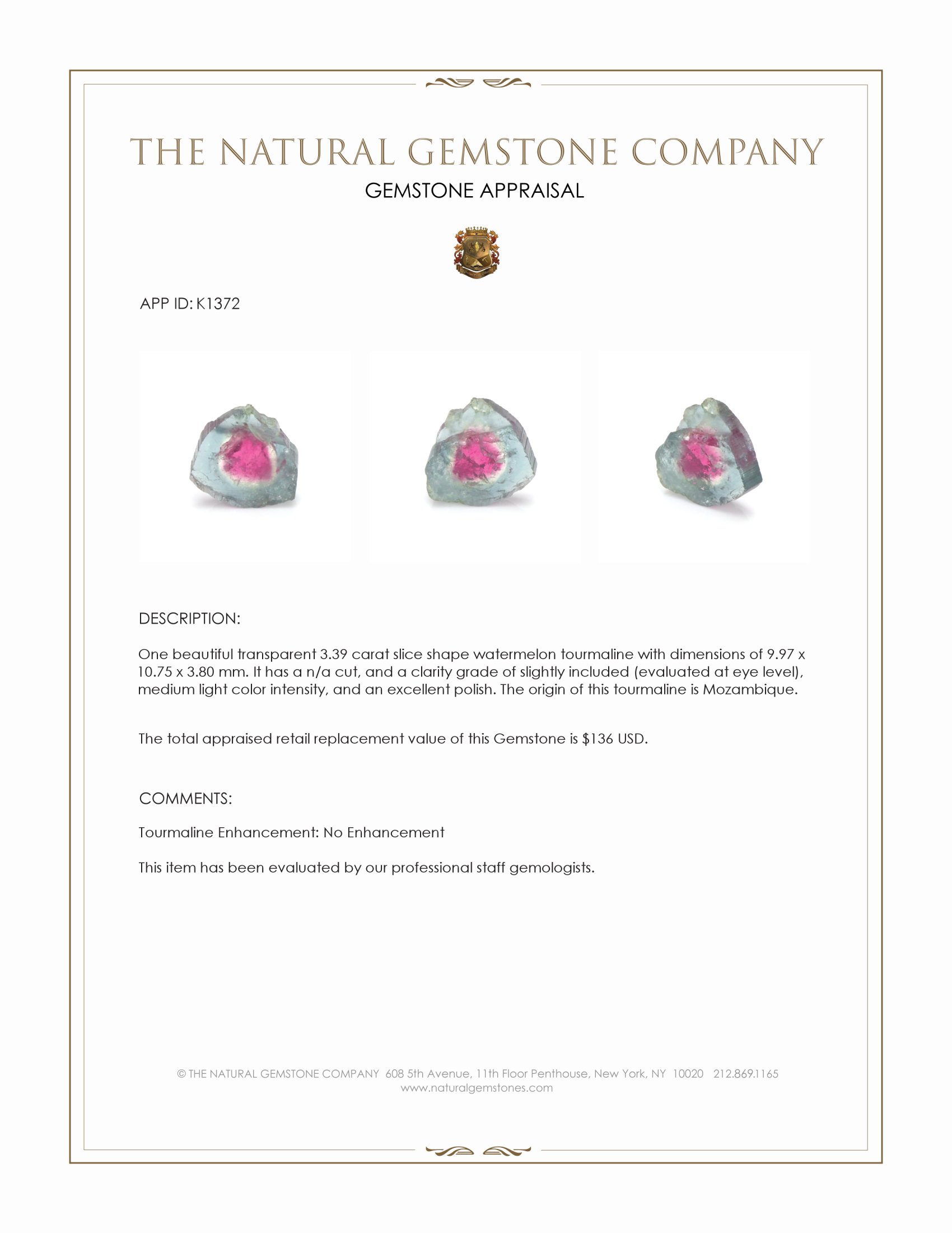 3.39 Ct. Tourmaline from Mozambique