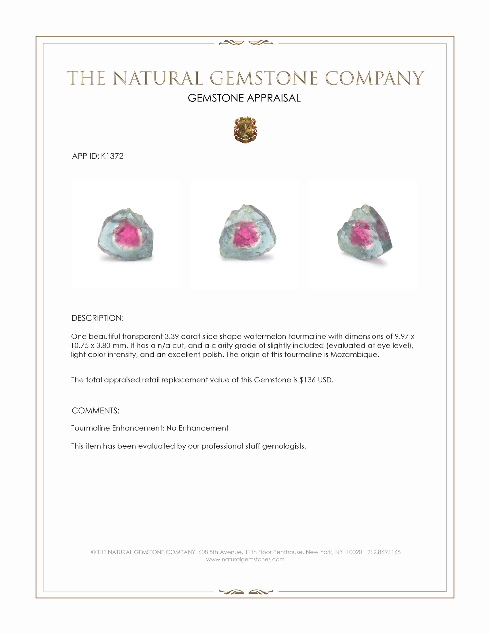 3.39 Ct. Tourmaline from Mozambique