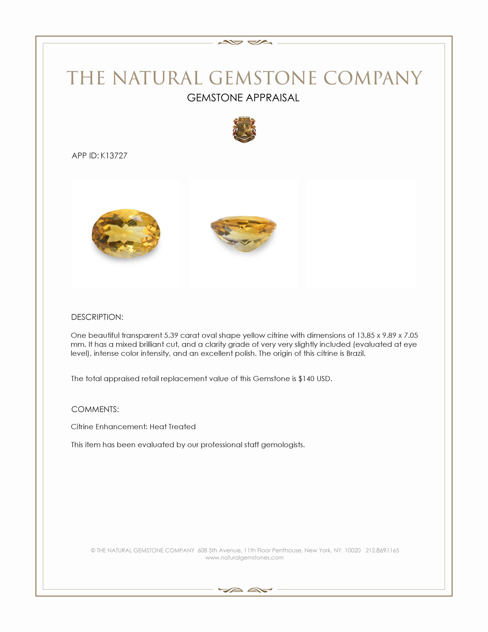 5.39 Ct. Citrine from Brazil