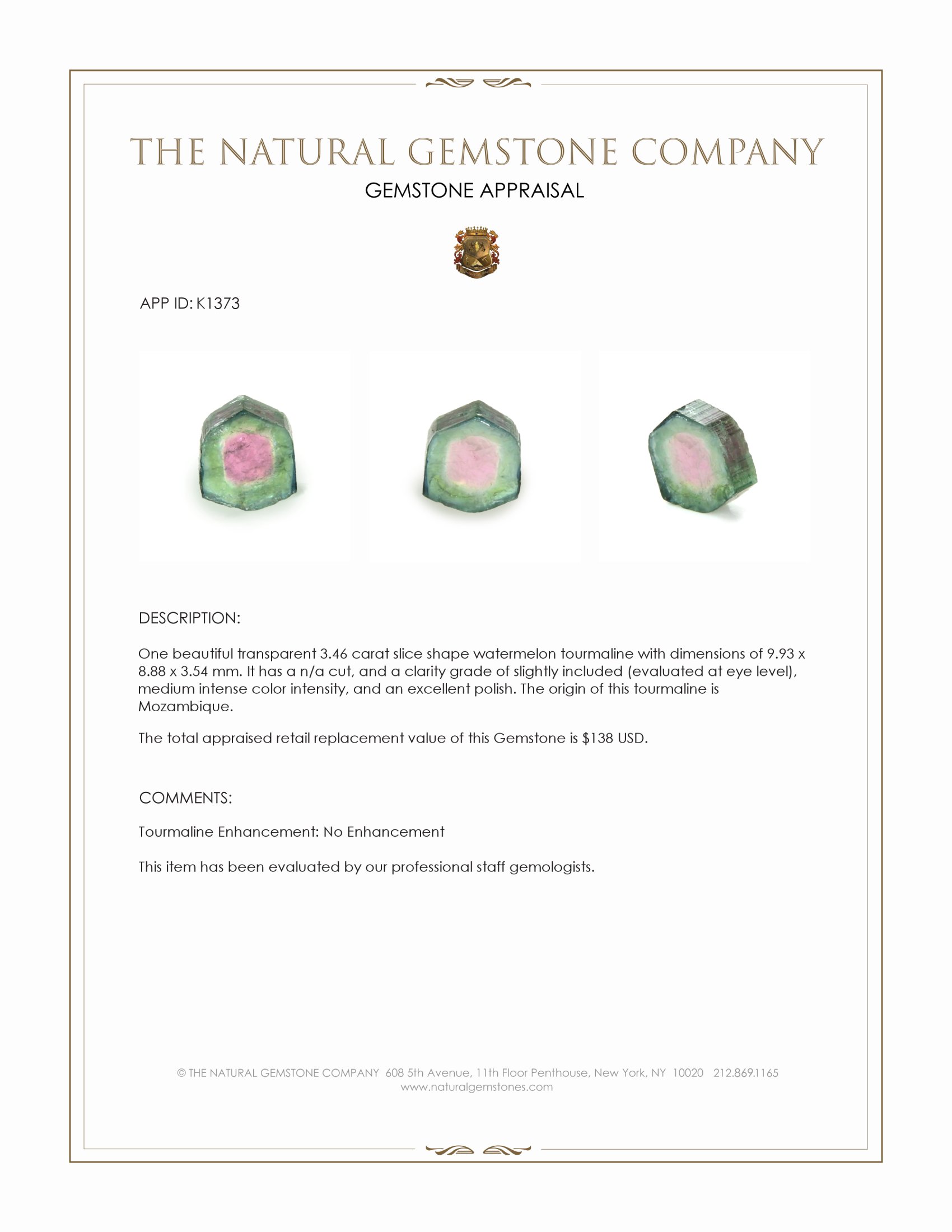 3.46 Ct. Tourmaline from Mozambique