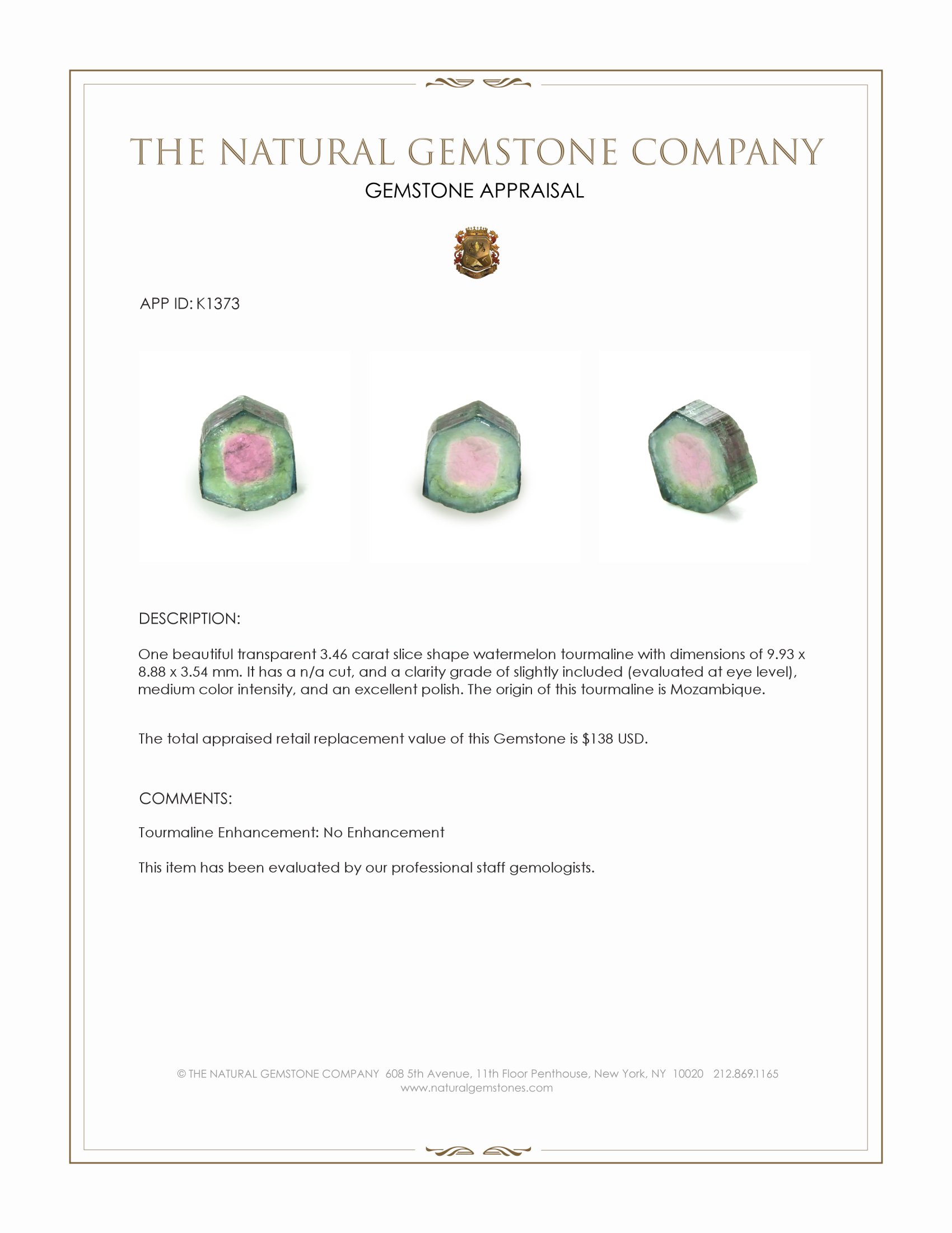 3.46 Ct. Tourmaline from Mozambique