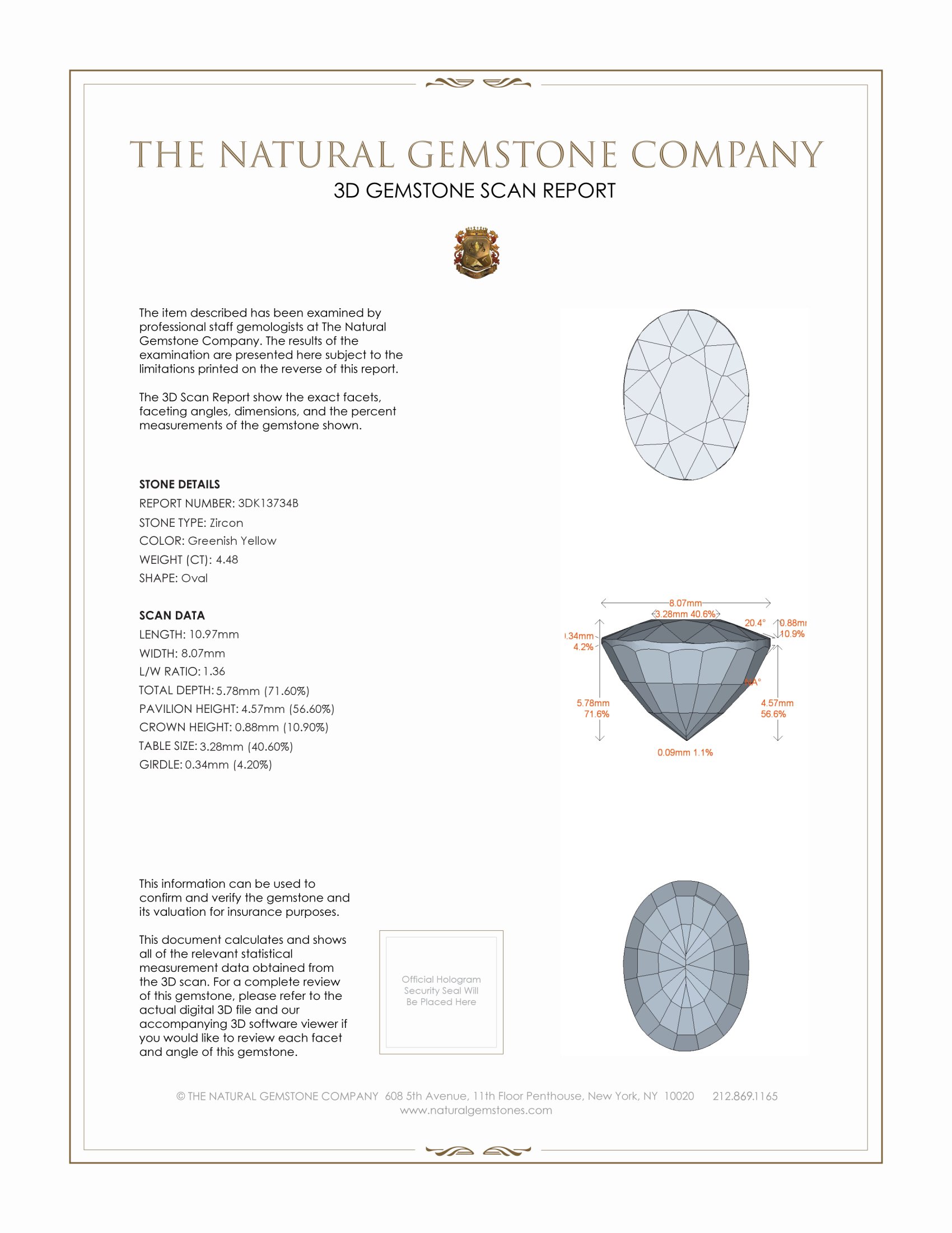 4.48 Ct. Greenish Yellow Zircon from Ceylon (Sri Lanka)