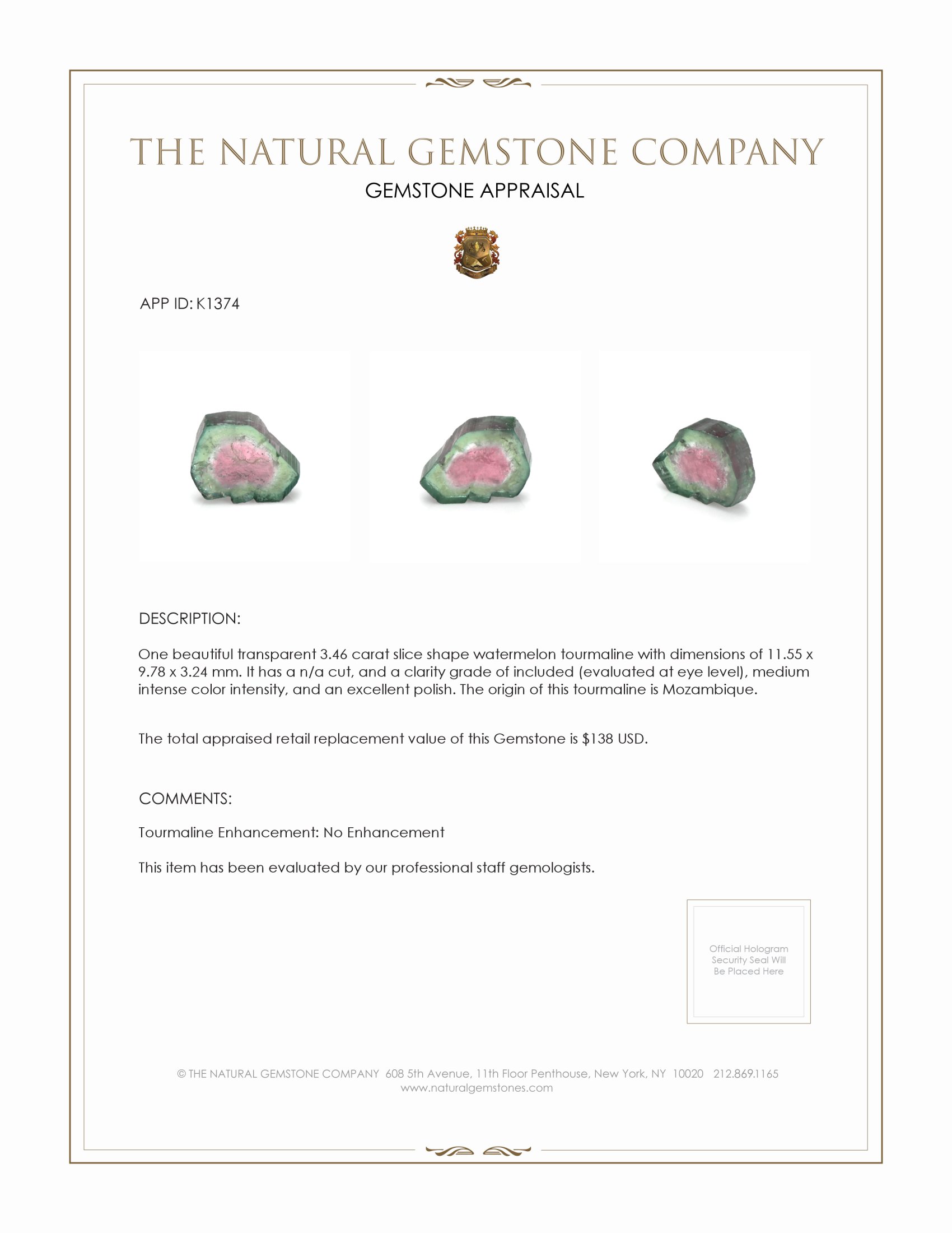 3.46 Ct. Tourmaline from Mozambique