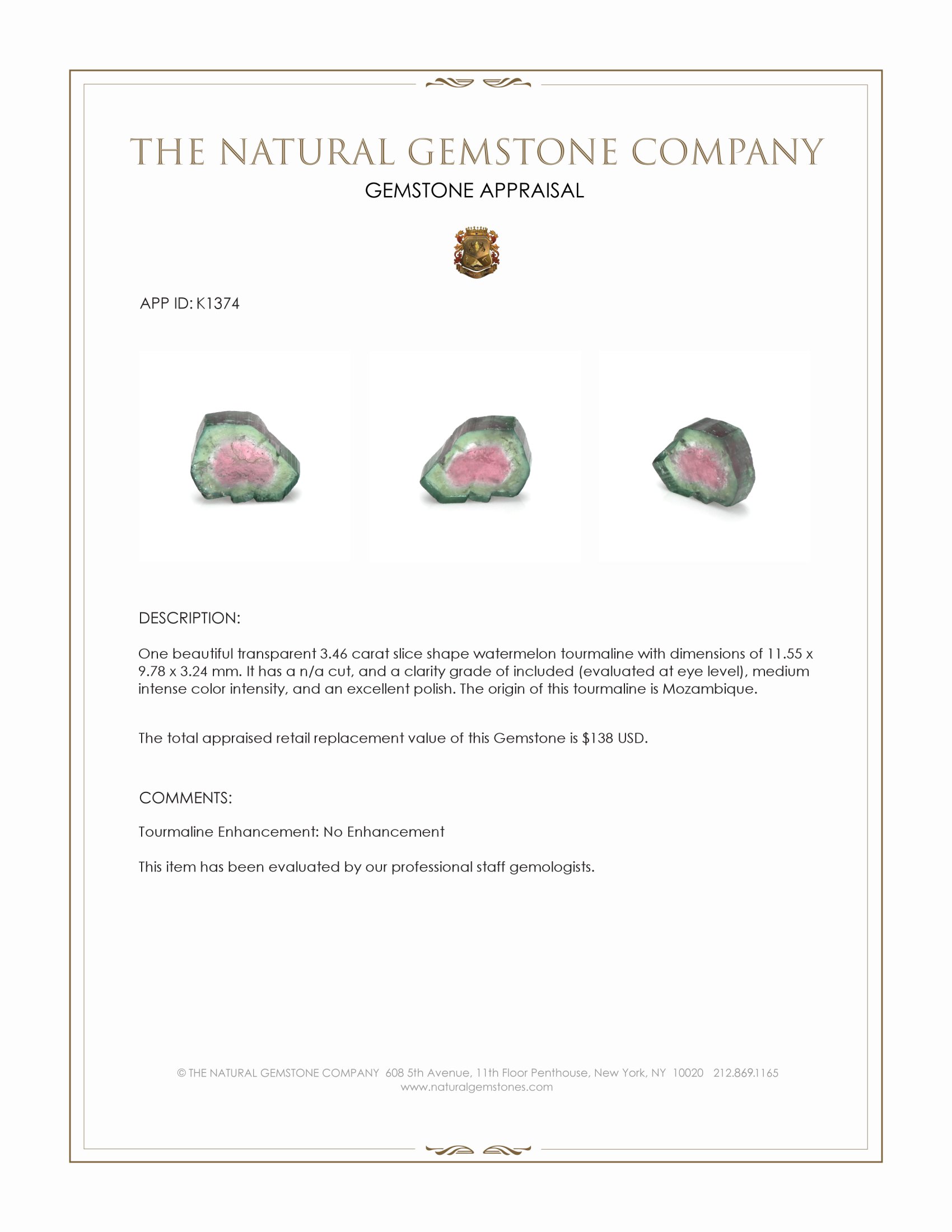 3.46 Ct. Tourmaline from Mozambique