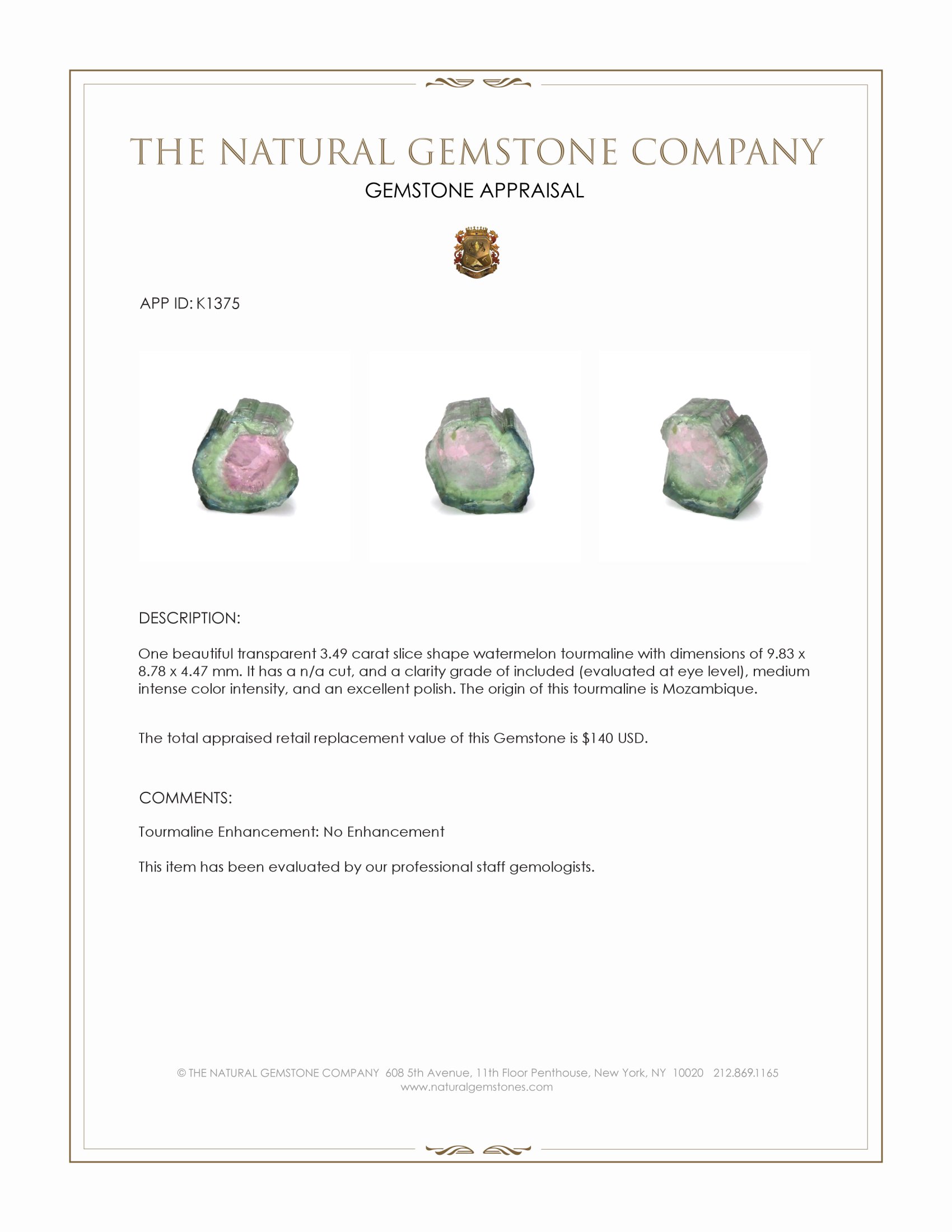 3.49 Ct. Tourmaline from Mozambique