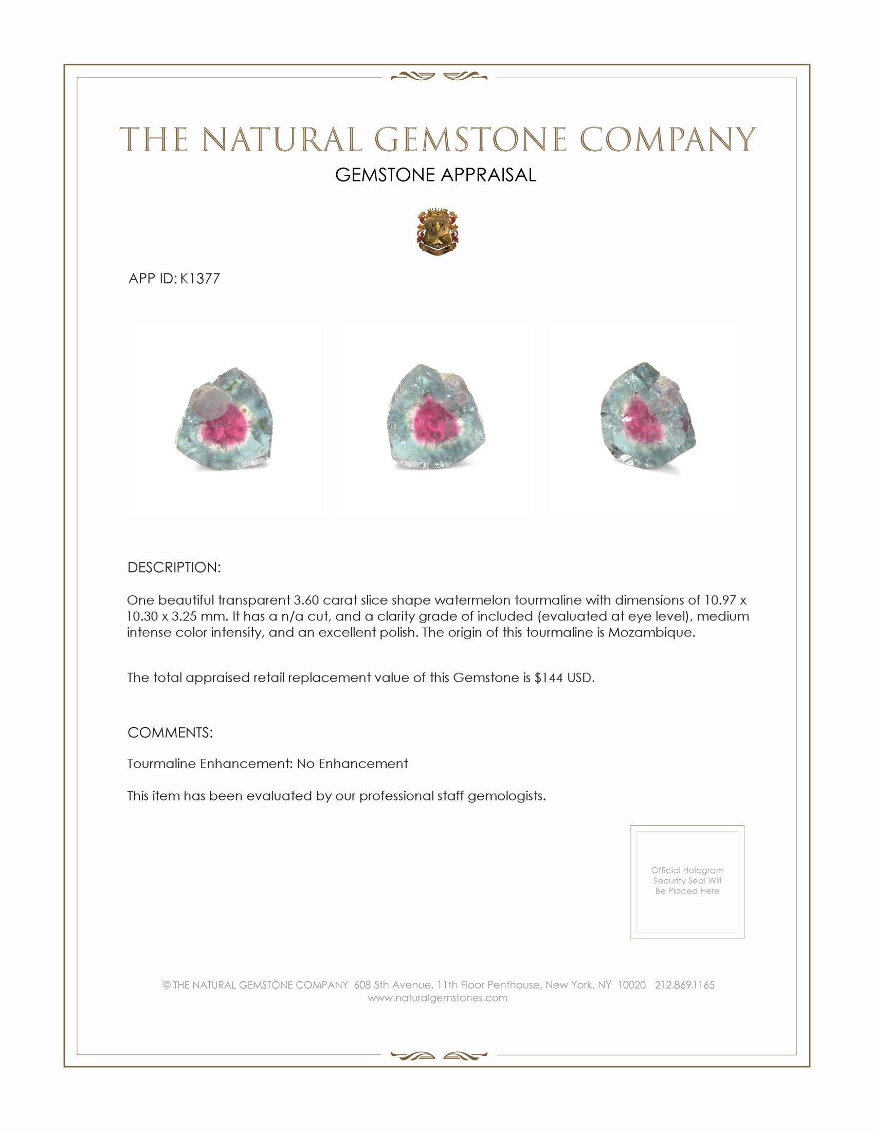 3.60 Ct. Tourmaline from Mozambique