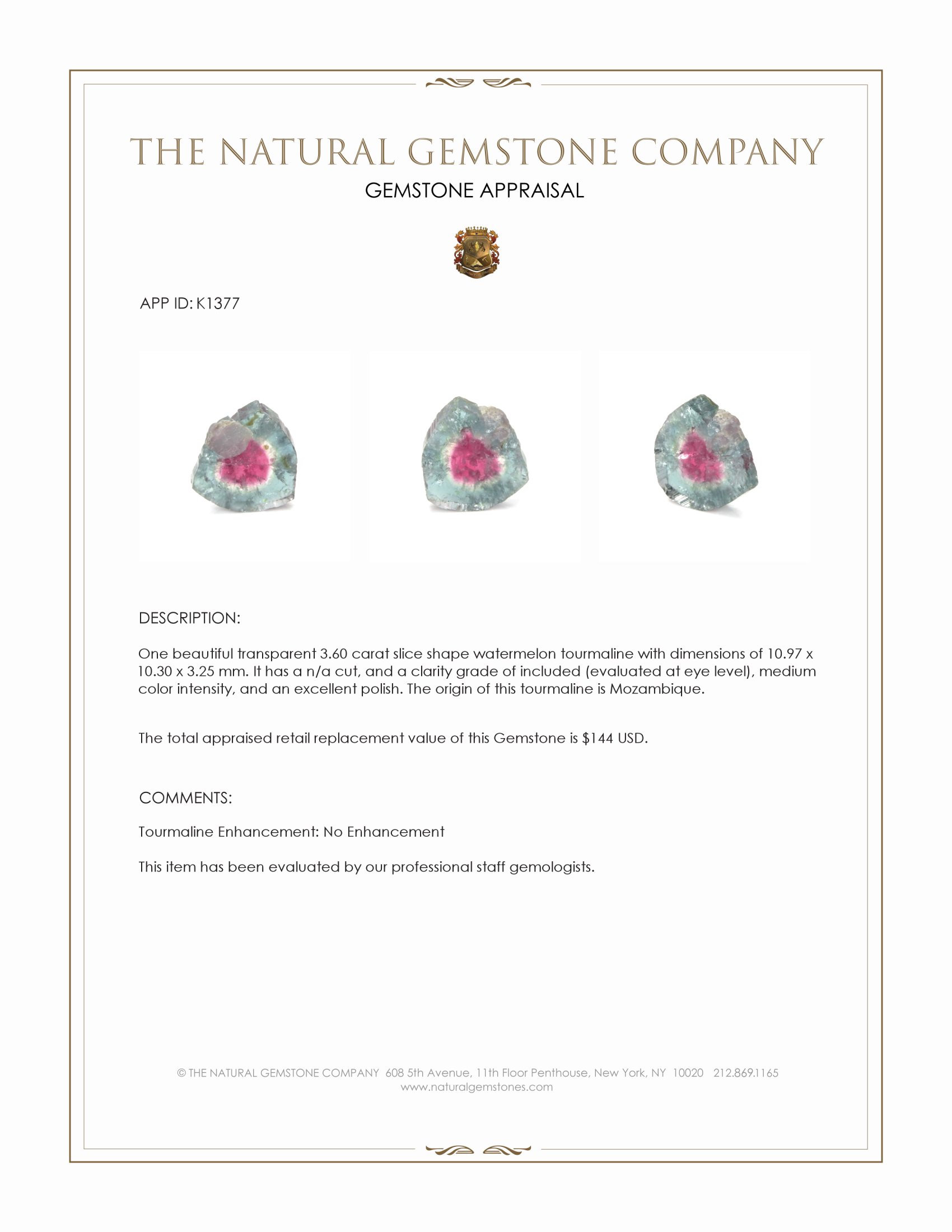 3.60 Ct. Tourmaline from Mozambique