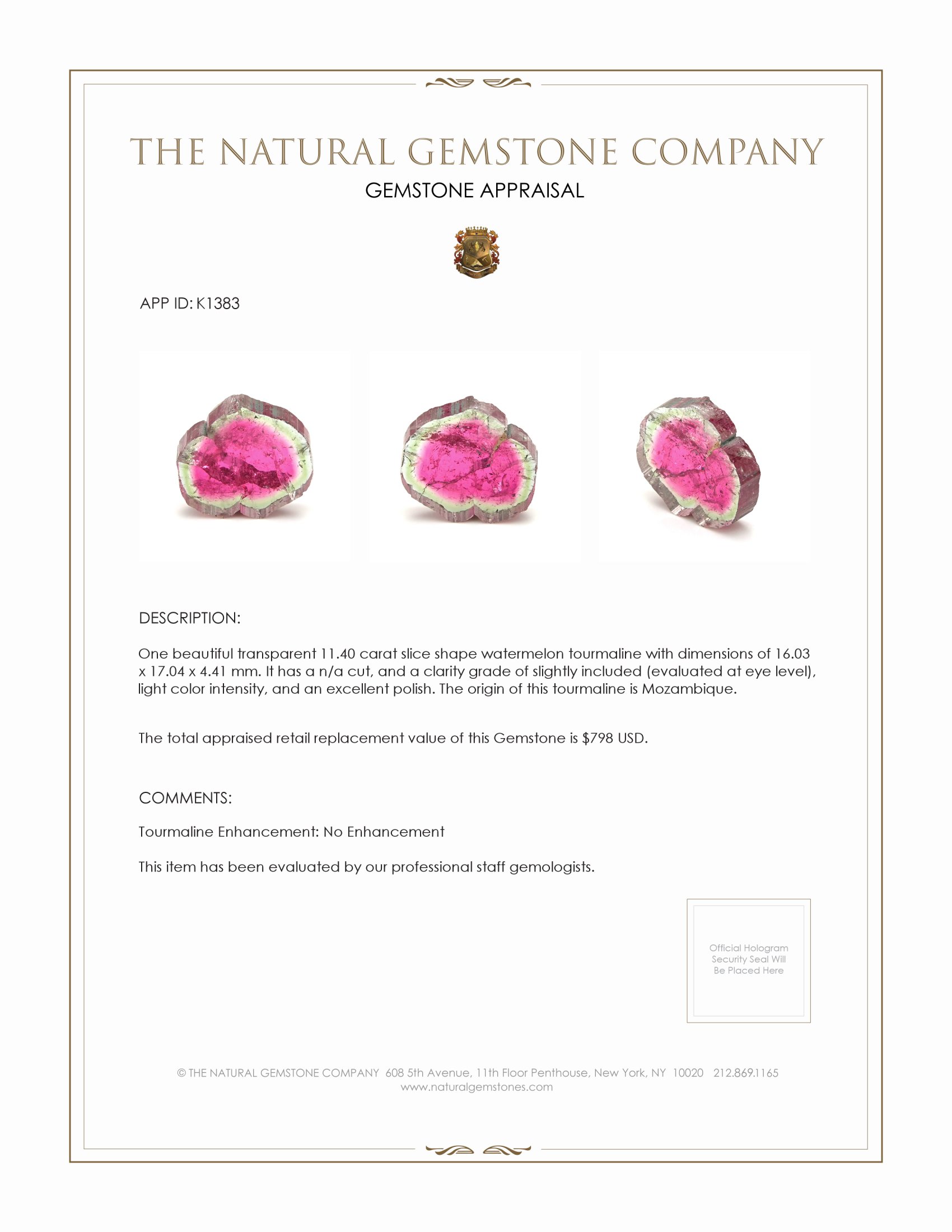 11.40 Ct. Tourmaline from Mozambique