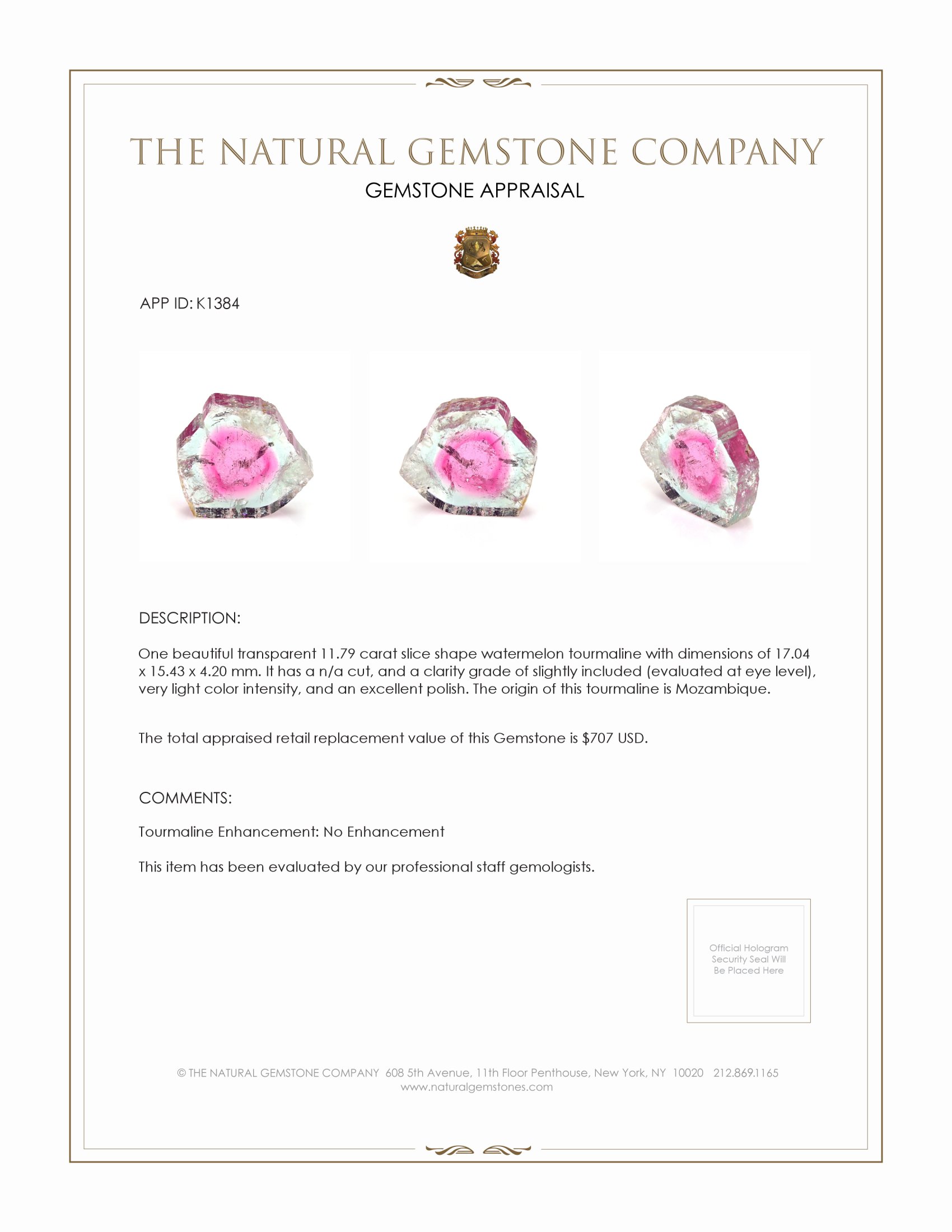 11.79 Ct. Tourmaline from Mozambique