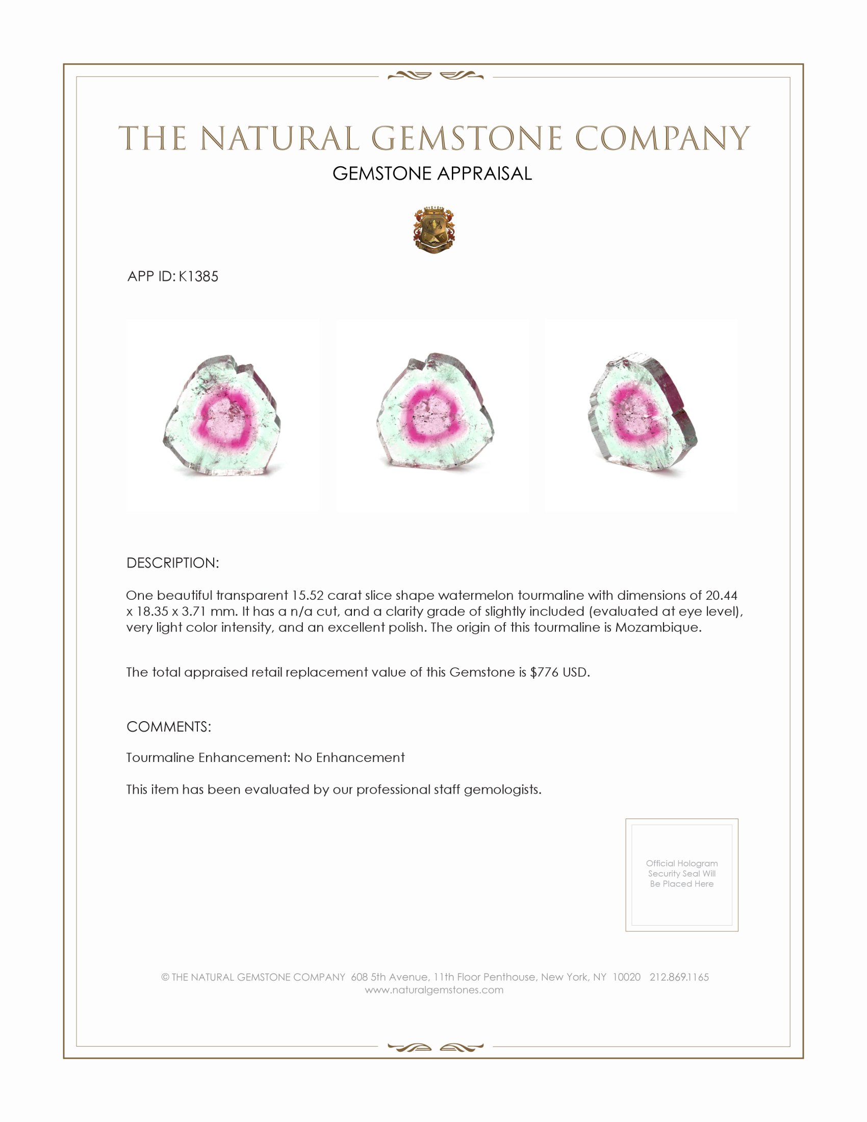 15.52 Ct. Tourmaline from Mozambique