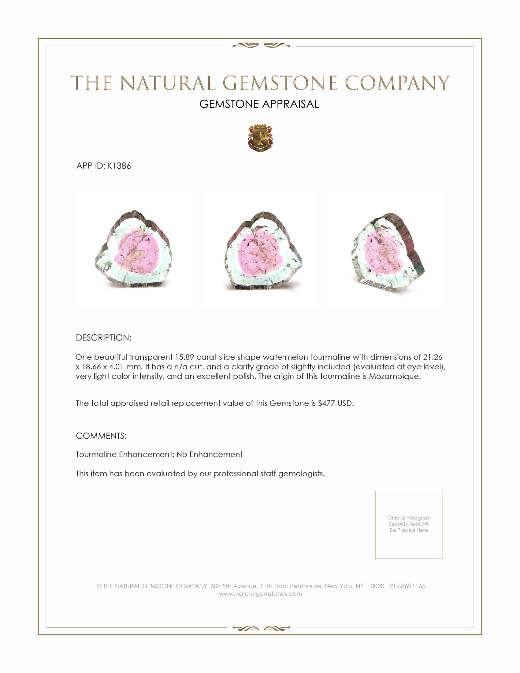 15.89 Ct. Tourmaline from Mozambique