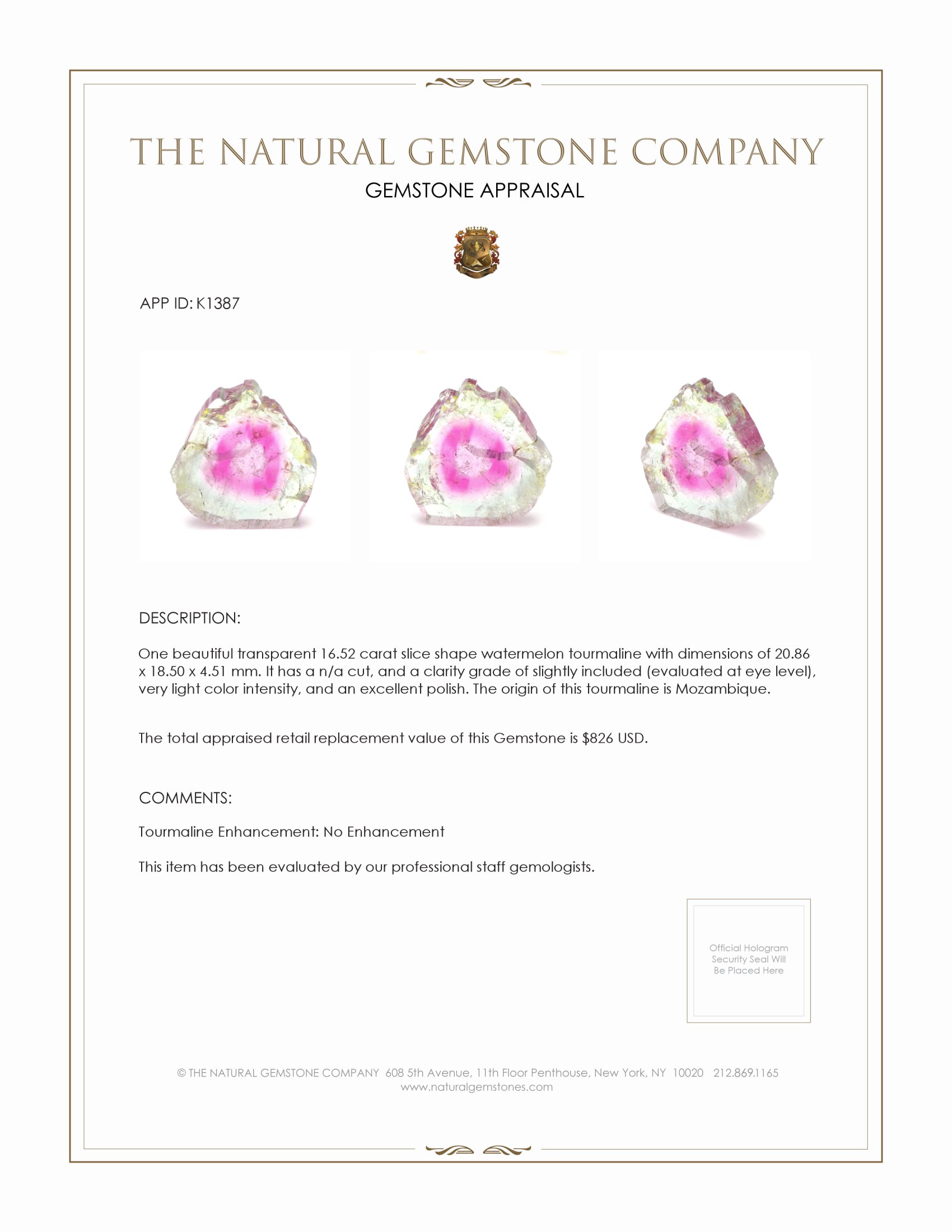 16.52 Ct. Tourmaline from Mozambique