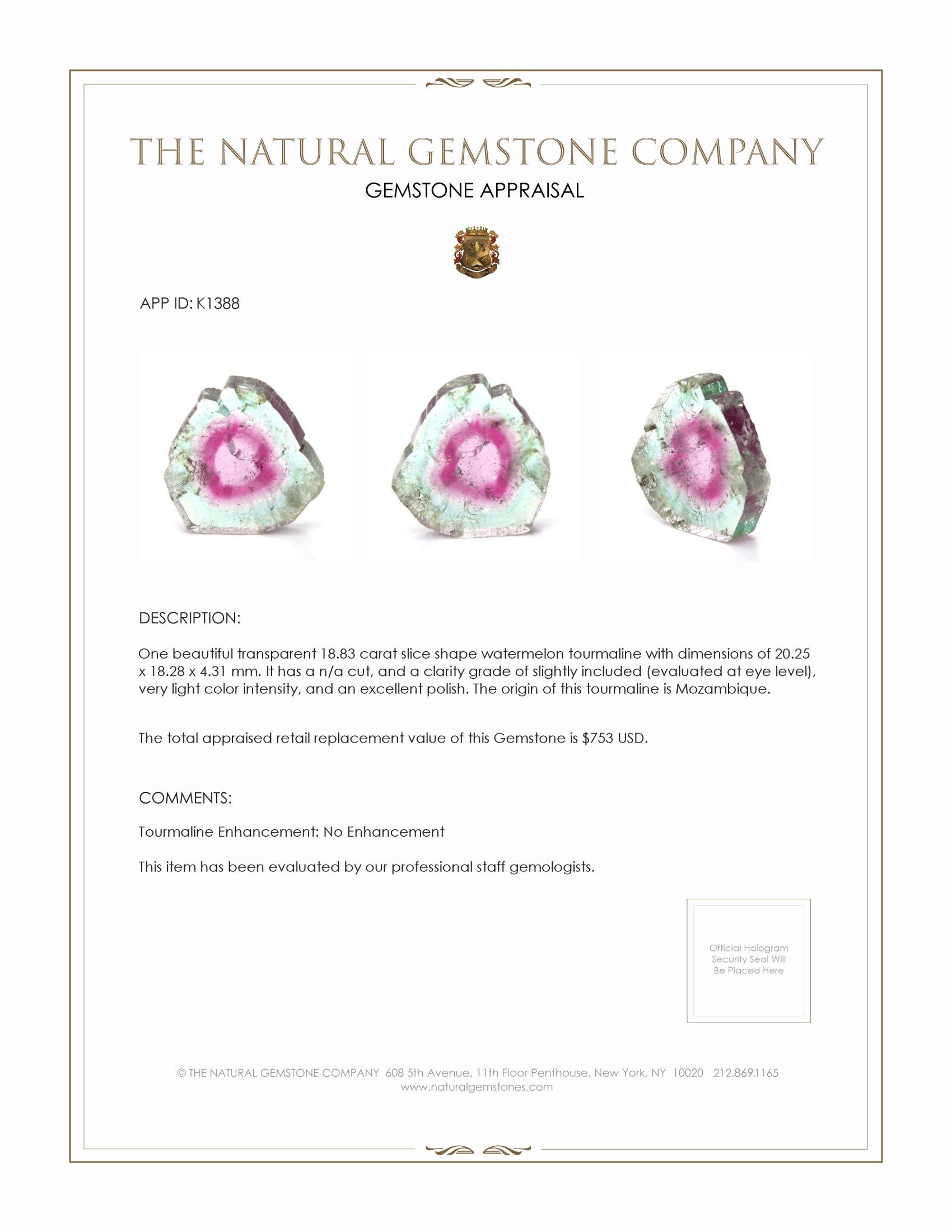 18.83 Ct. Tourmaline from Mozambique