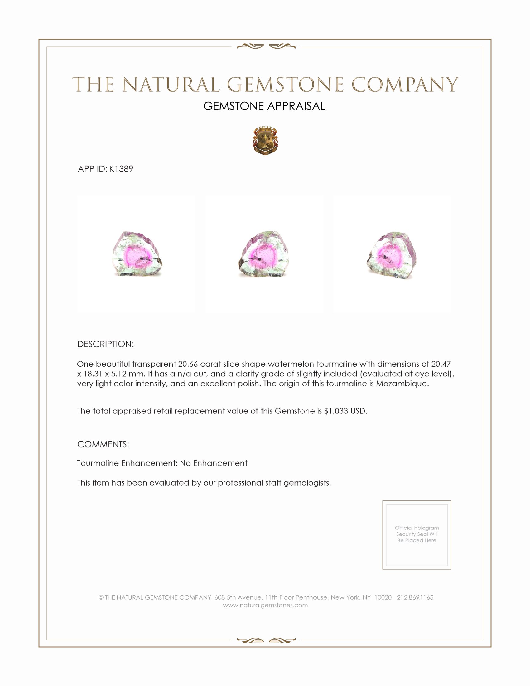 20.66 Ct. Tourmaline from Mozambique