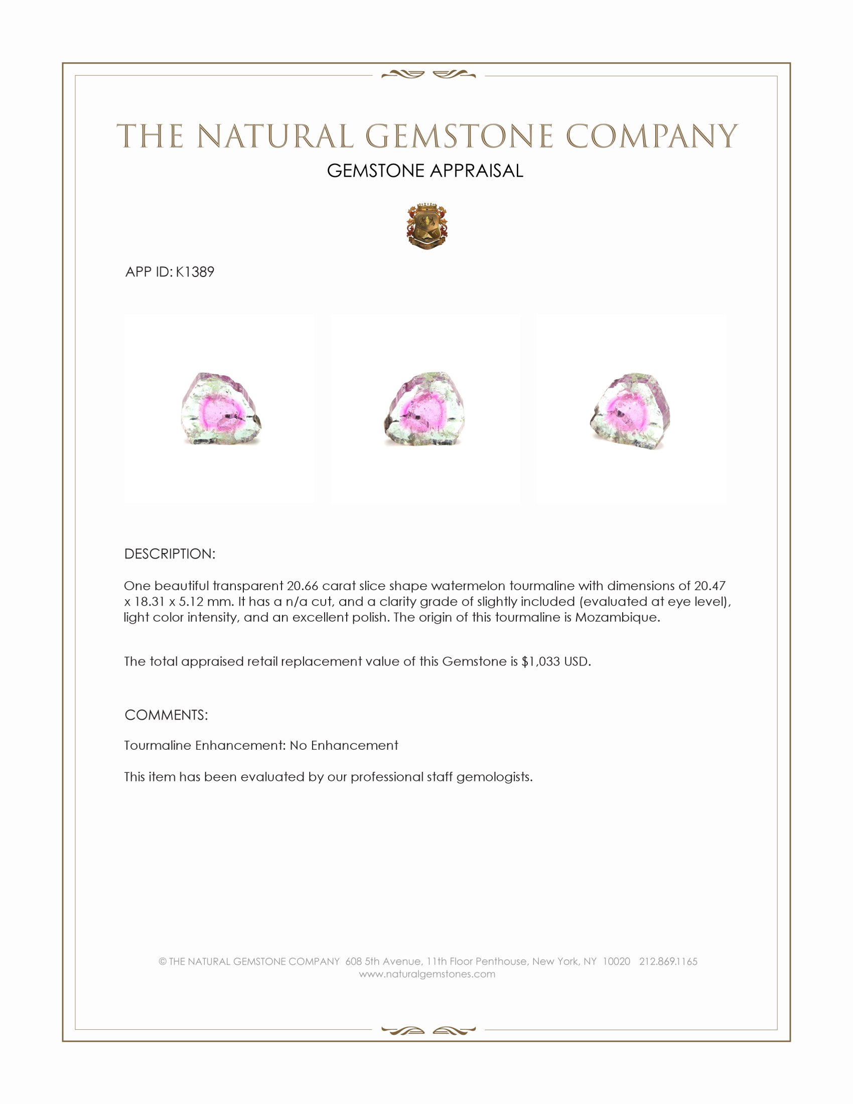 20.66 Ct. Tourmaline from Mozambique