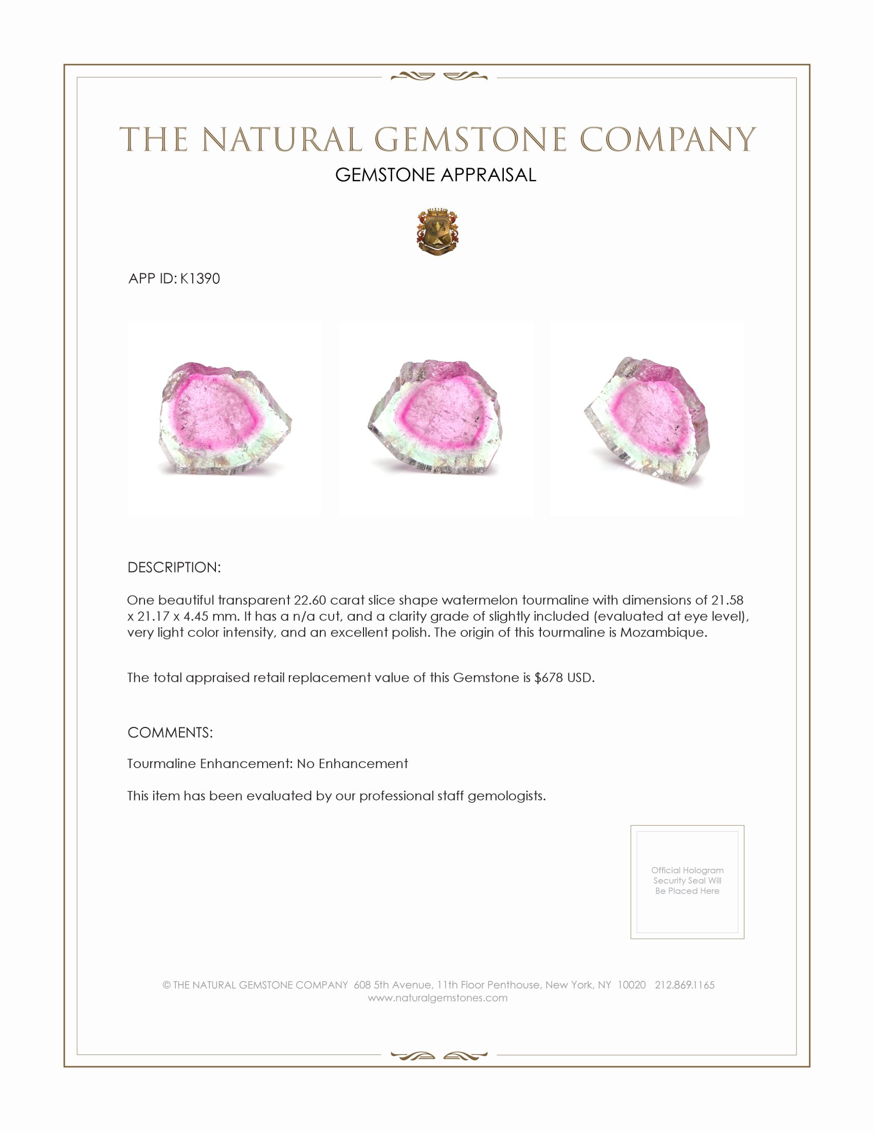 22.60 Ct. Tourmaline from Mozambique