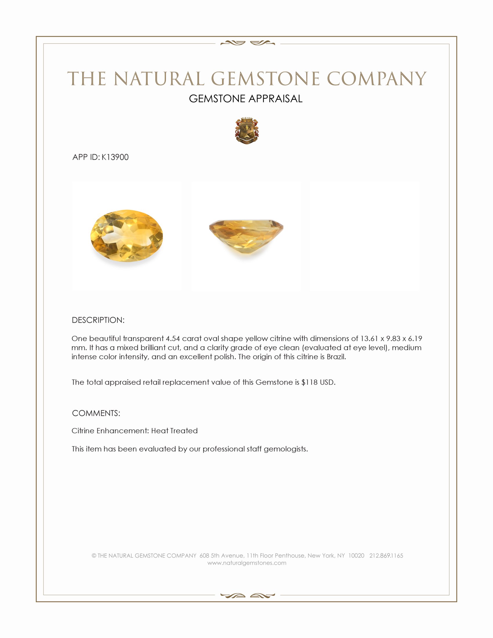 4.54 Ct. Citrine from Brazil