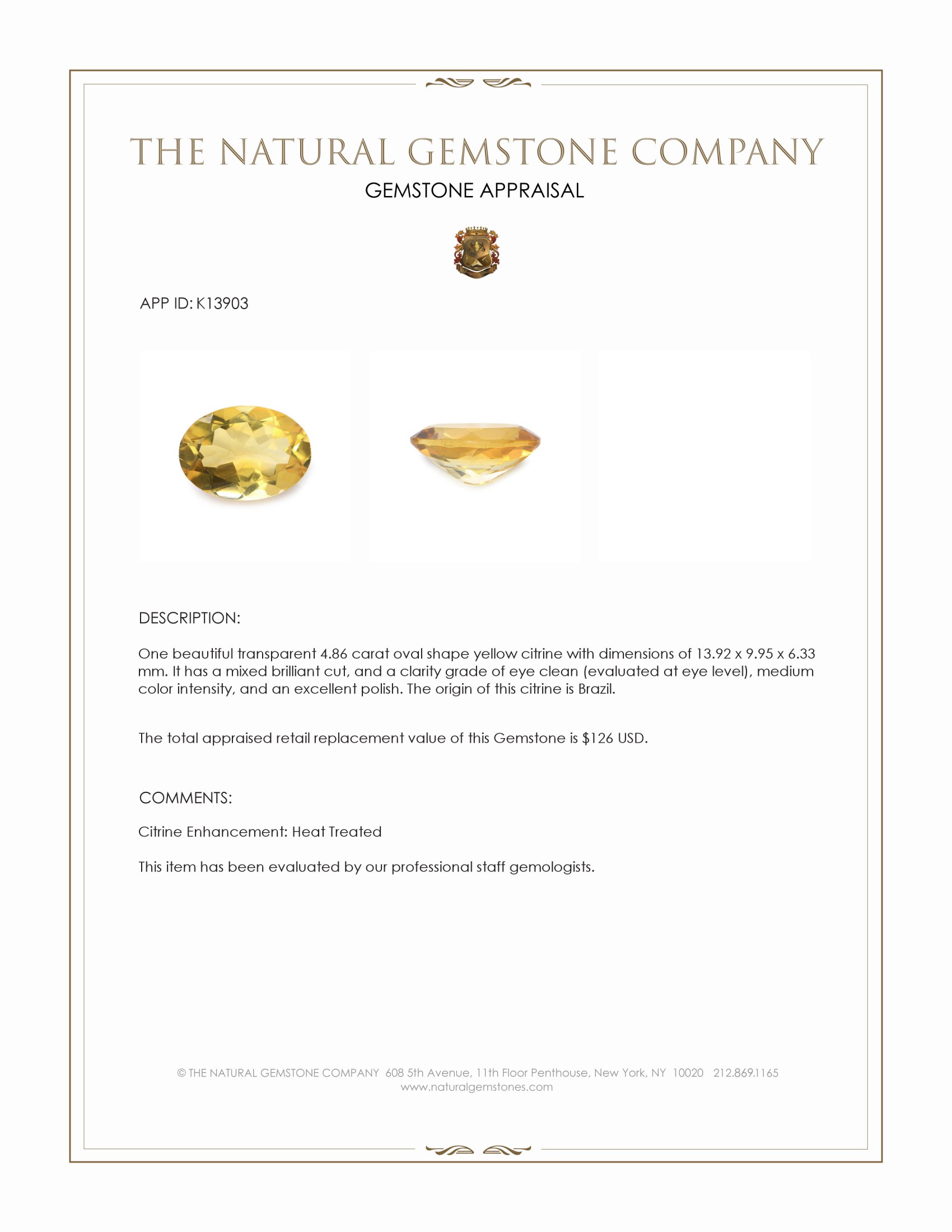 4.86 Ct. Citrine from Brazil