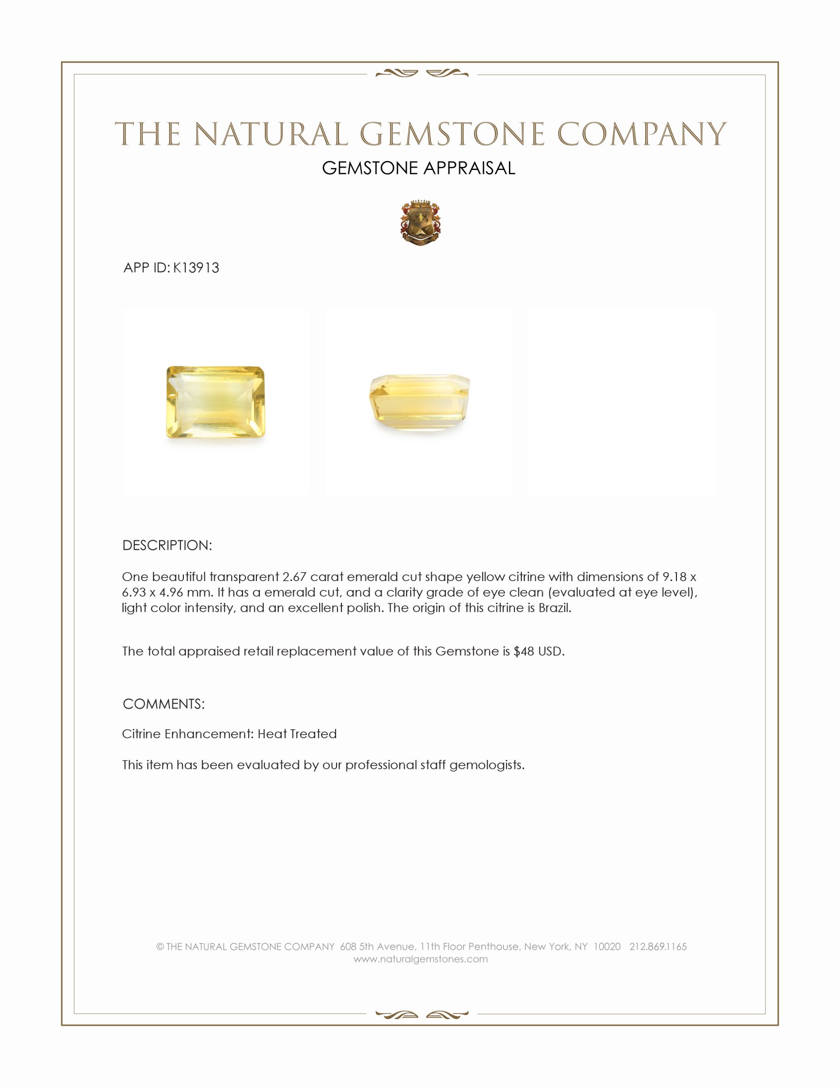 2.67 Ct. Citrine from Brazil