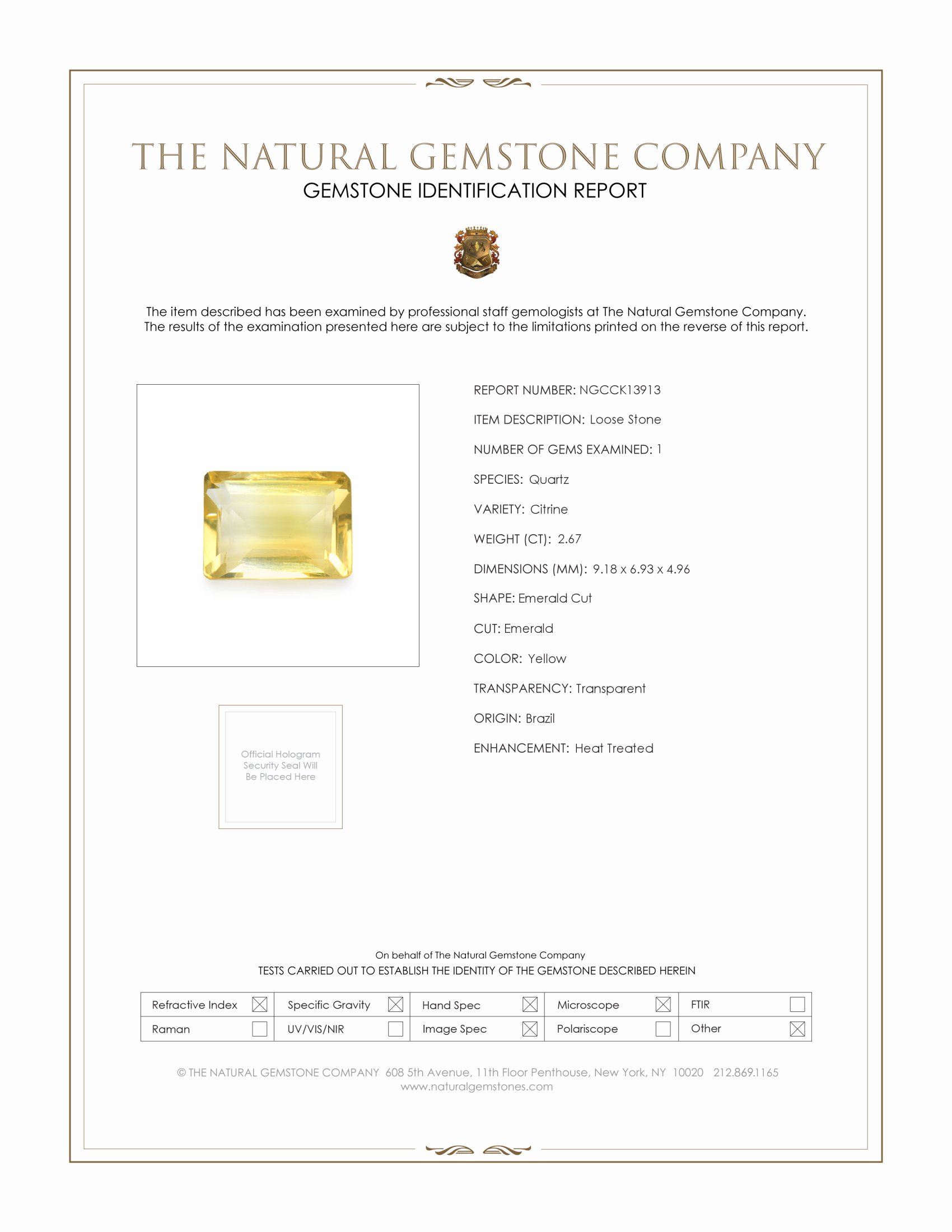 2.67 Ct. Yellow Citrine from Brazil