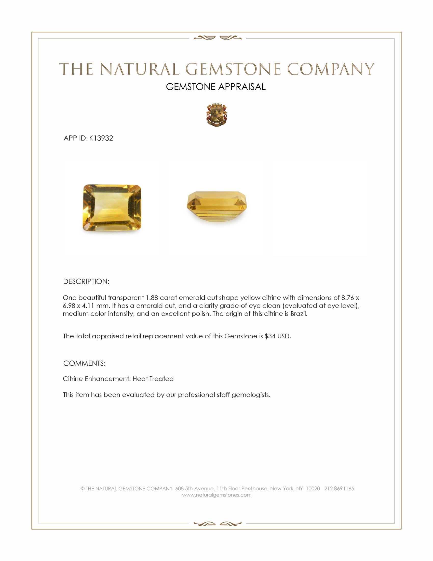 1.88 Ct. Citrine from Brazil