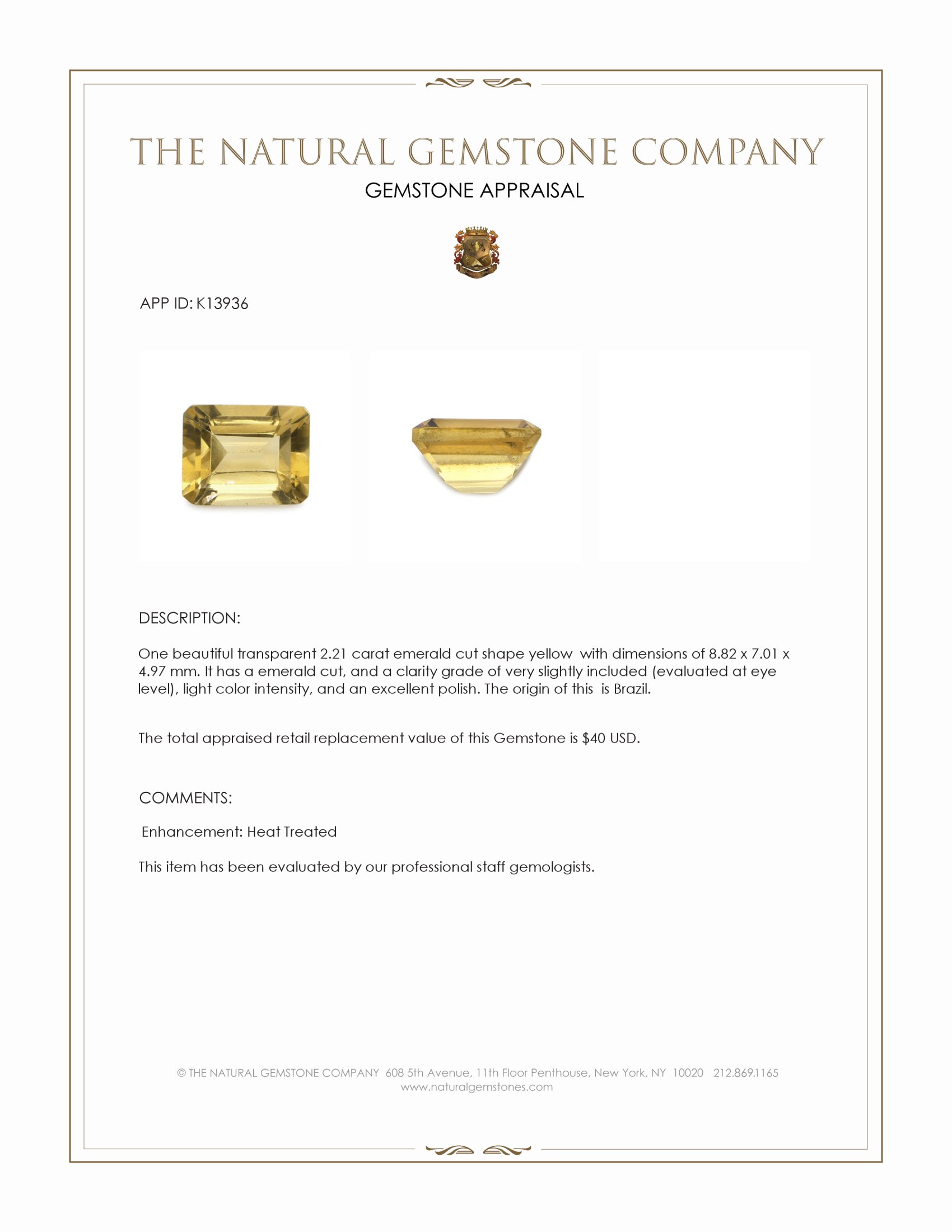 2.21 Ct. Yellow Citrine from Brazil