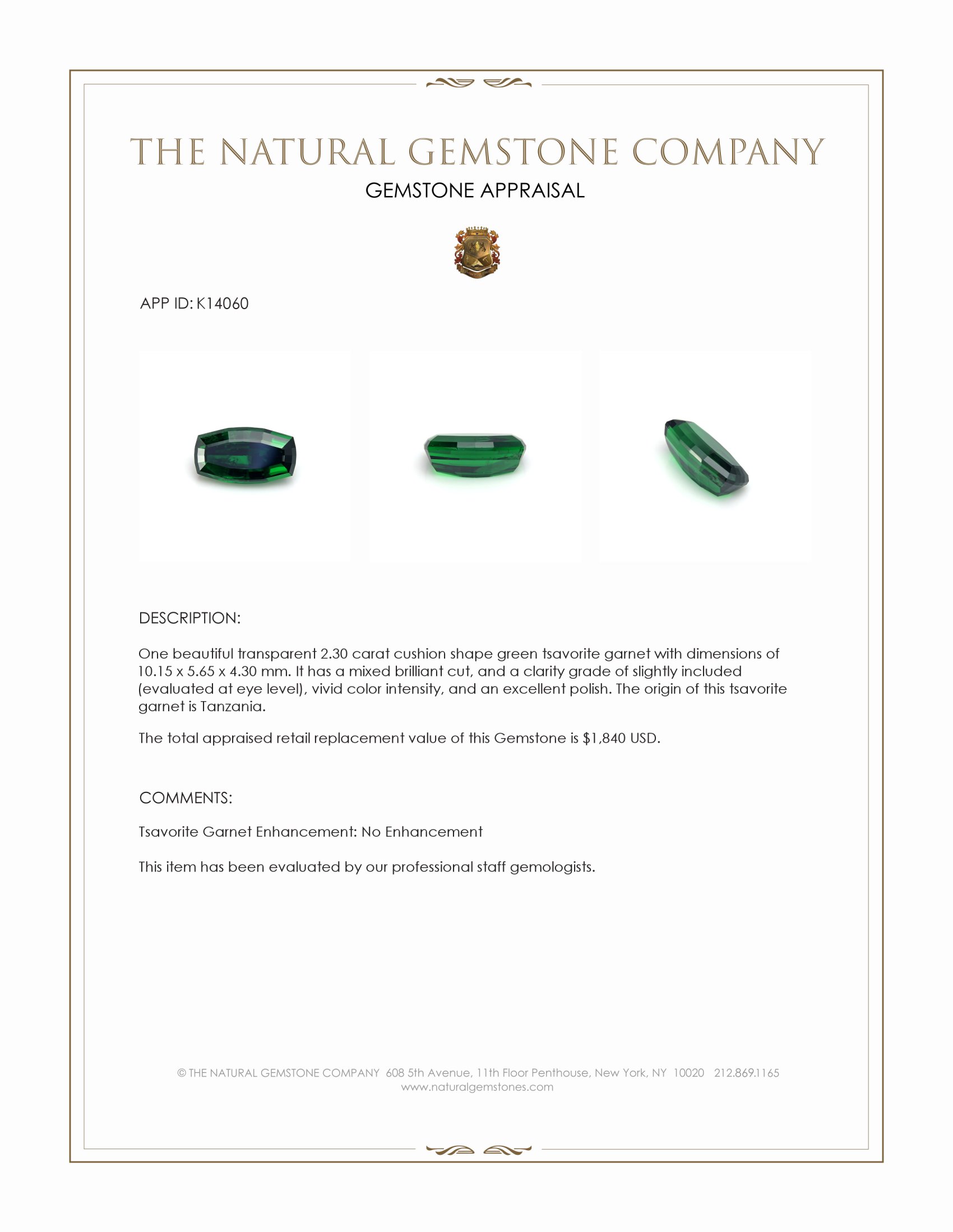 2.30 Ct. Tsavorite Garnet from Tanzania