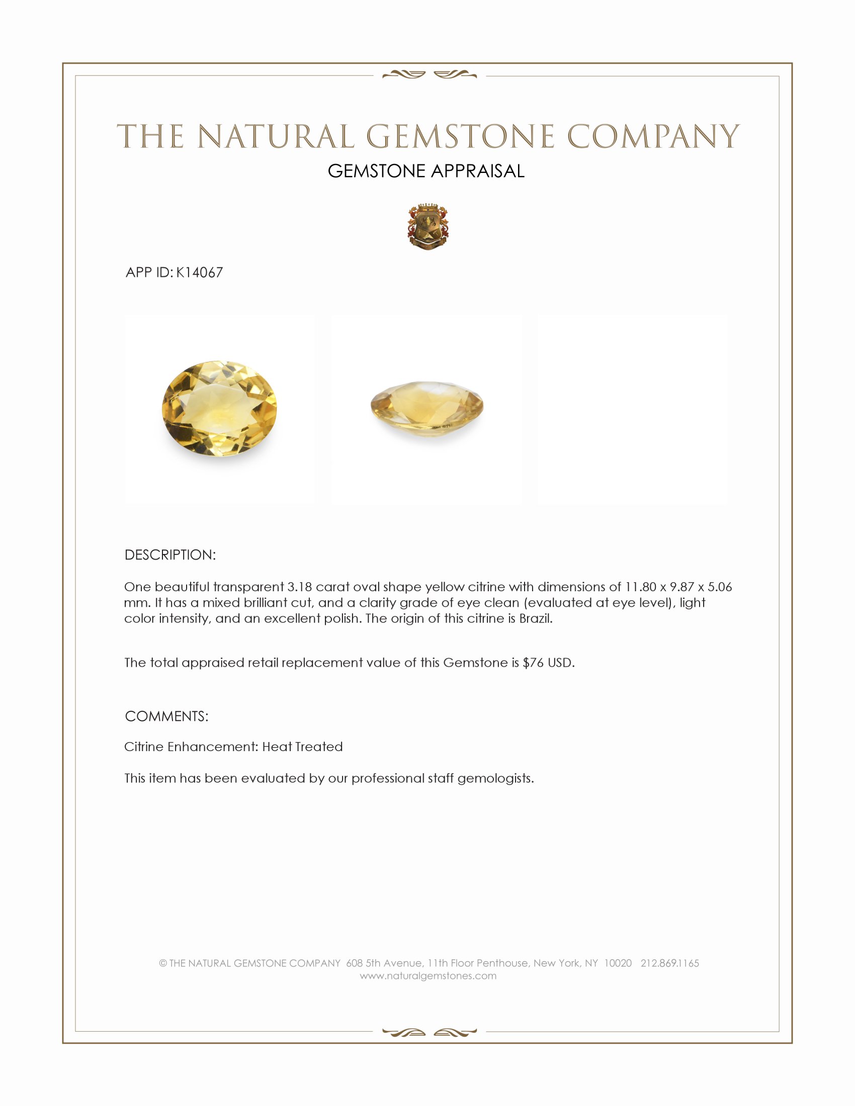 3.18 Ct. Citrine from Brazil