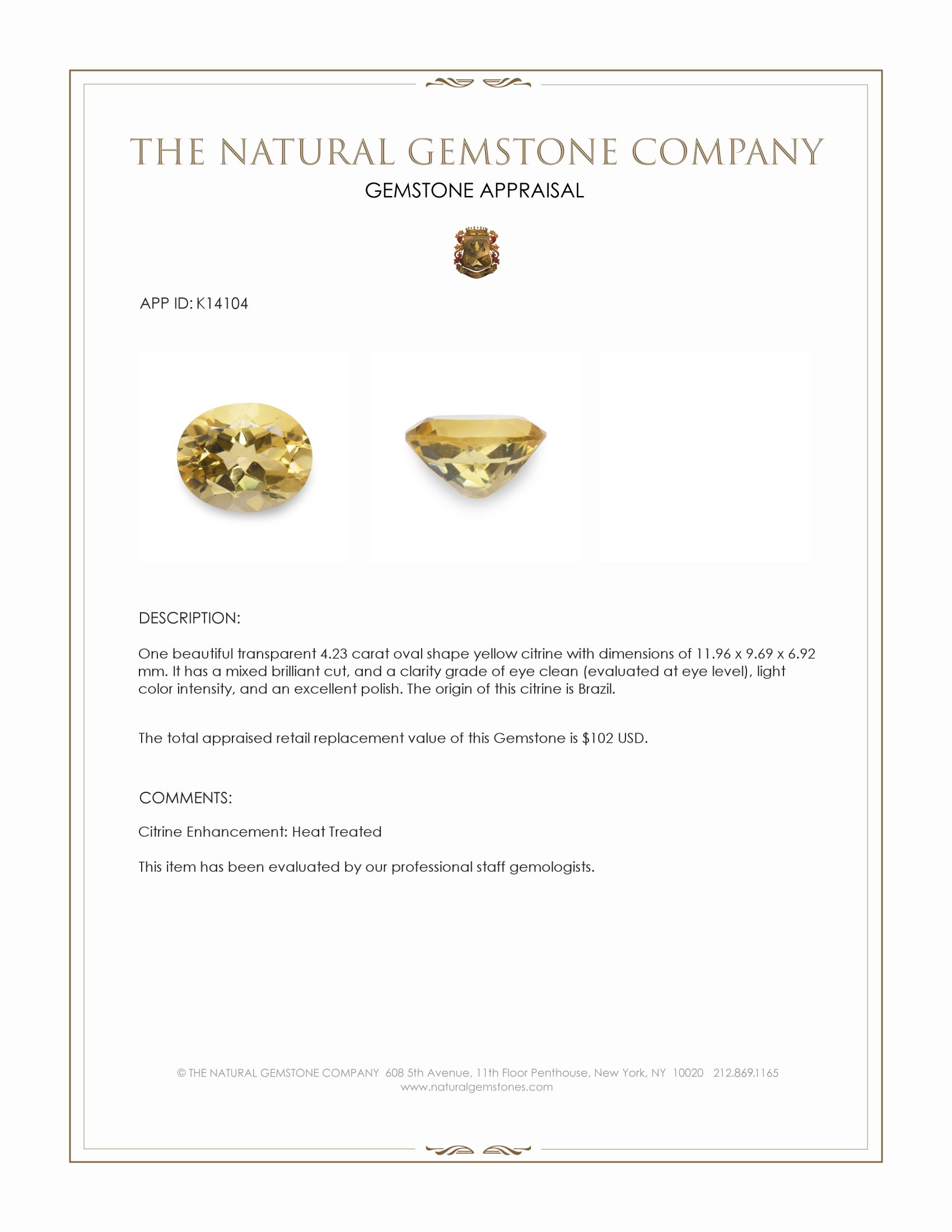 4.23 Ct. Citrine from Brazil