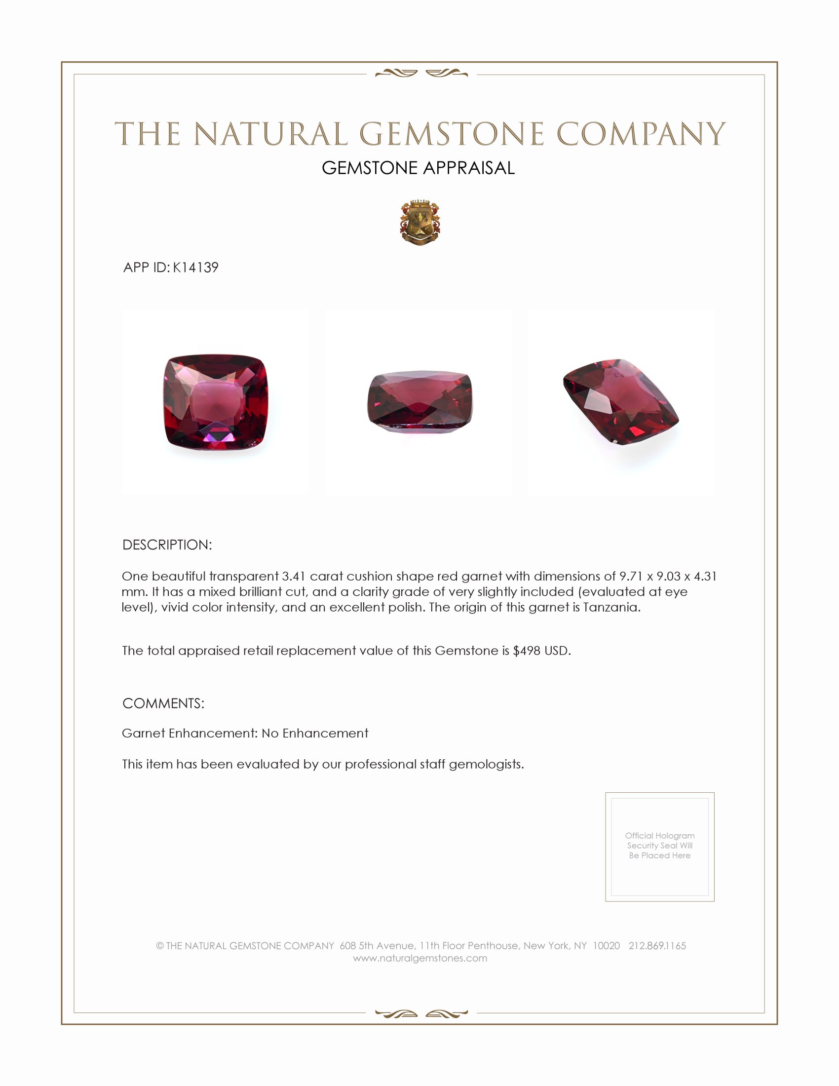 3.41 Ct. Garnet from Tanzania