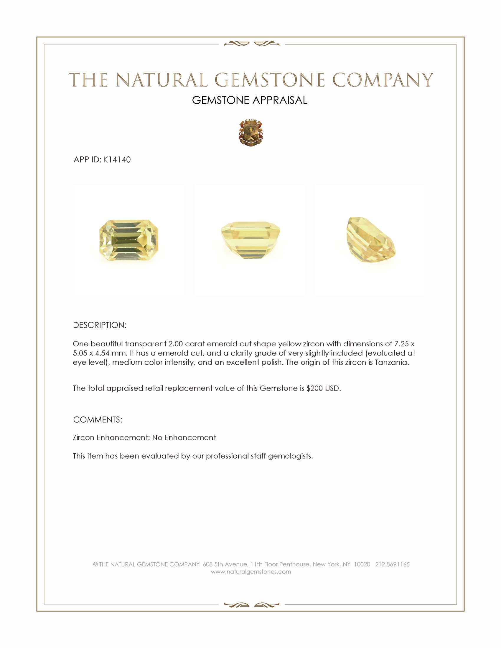 2.00 Ct. Zircon from Tanzania