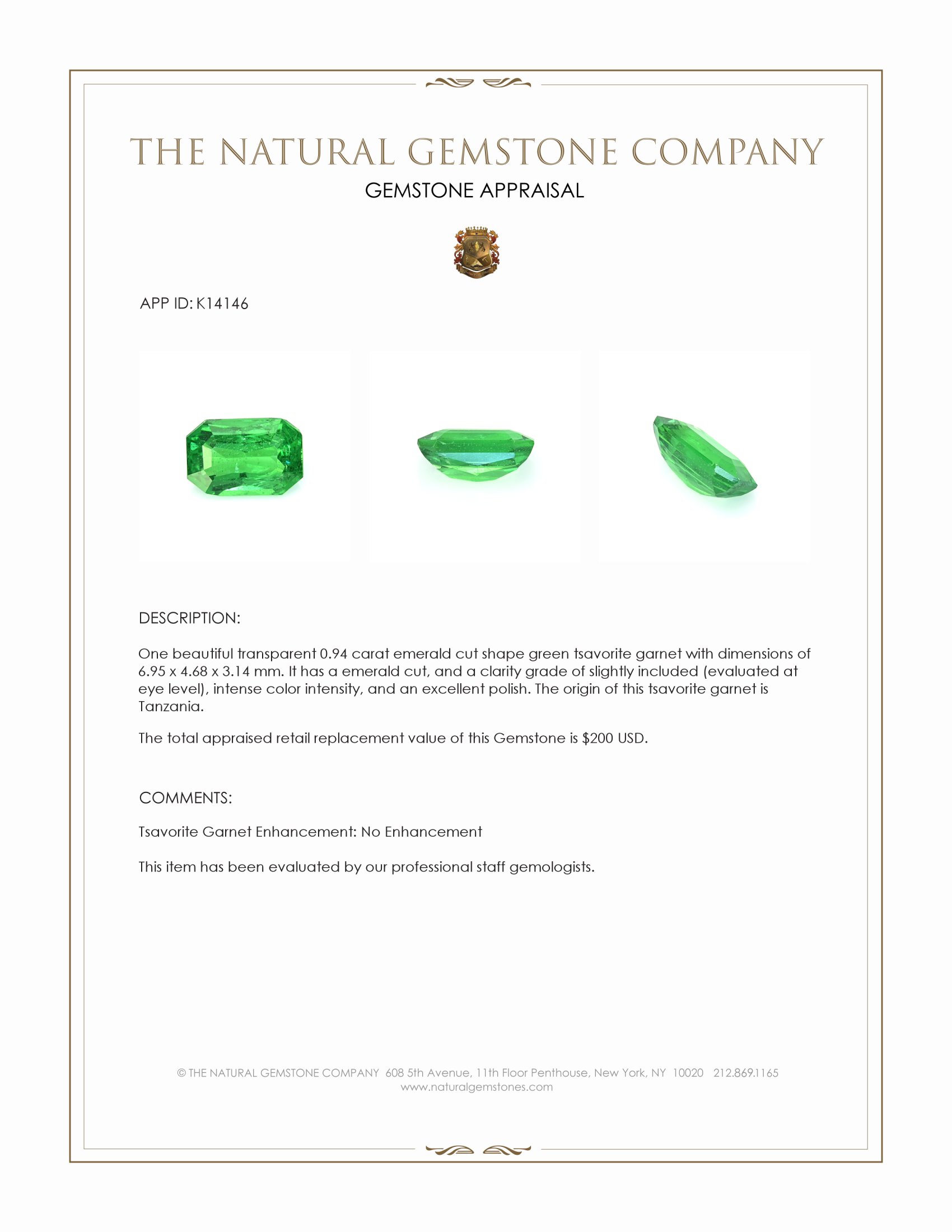 0.94 Ct. Tsavorite Garnet from Tanzania