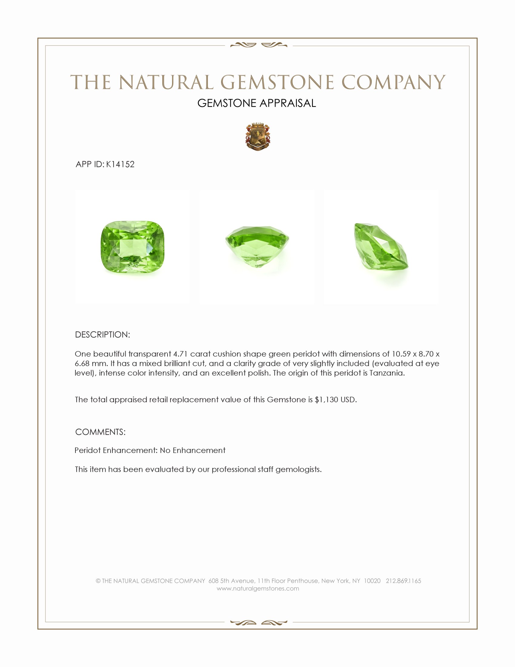 4.71 Ct. Green (Lime Green) Peridot from Tanzania