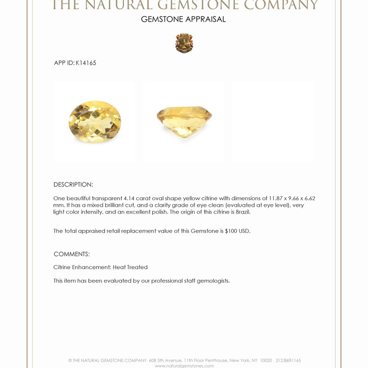 4.14 Ct. Citrine from Brazil